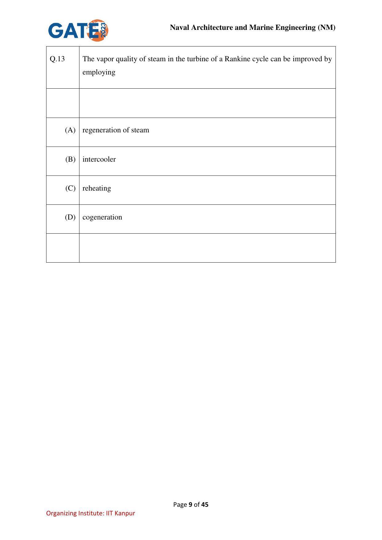 GATE 2023 Naval Architecture and Marine Engineering (NM) Question Paper - Page 9