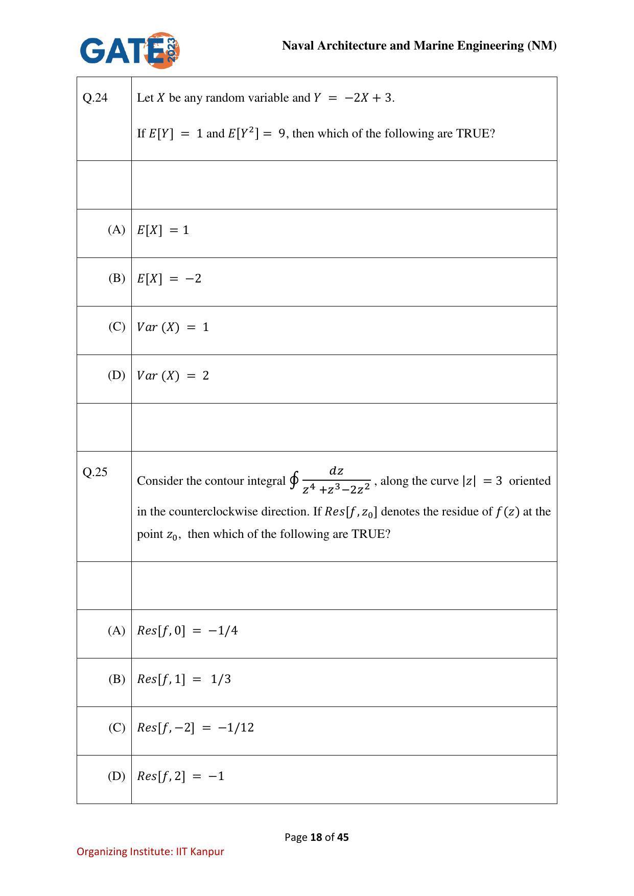 GATE 2023 Naval Architecture and Marine Engineering (NM) Question Paper - Page 18
