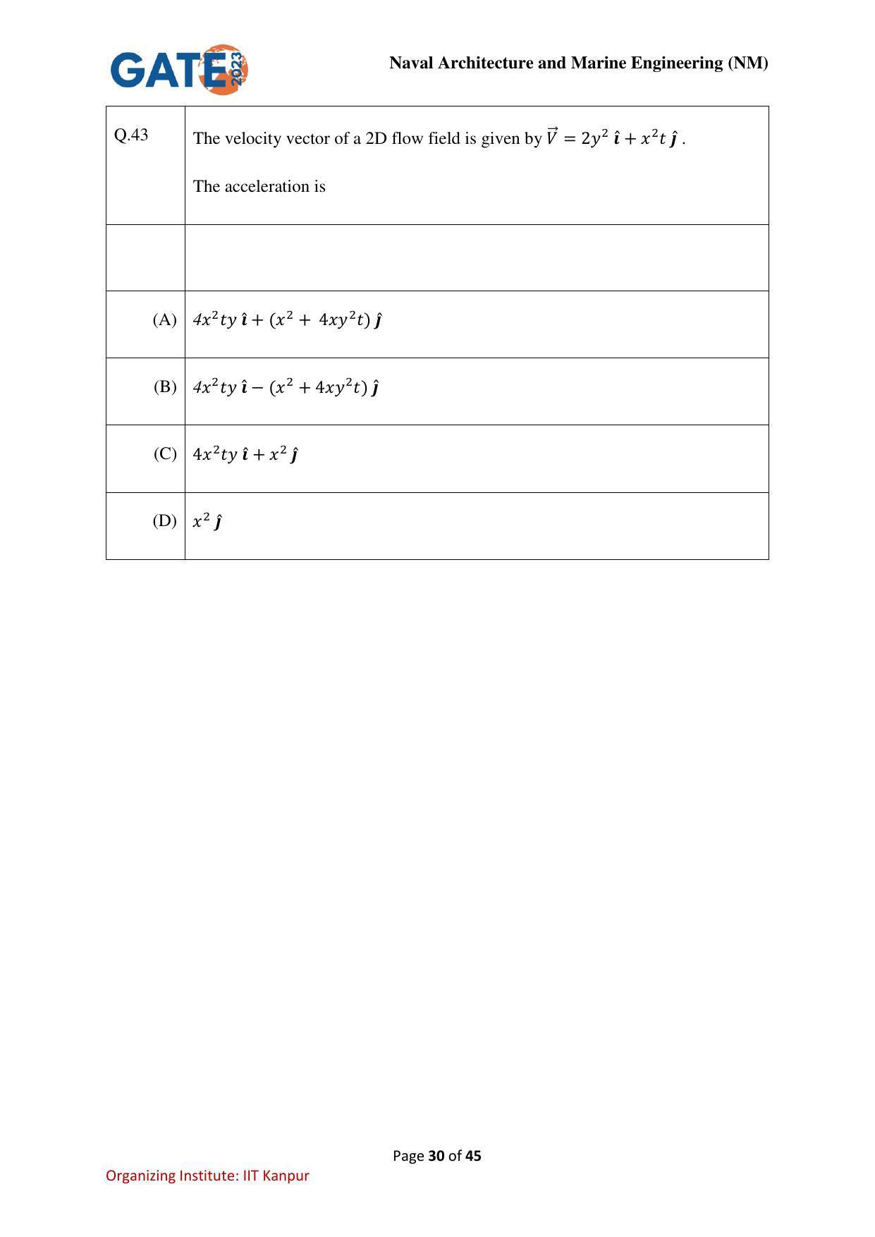 GATE 2023 Naval Architecture and Marine Engineering (NM) Question Paper - Page 30