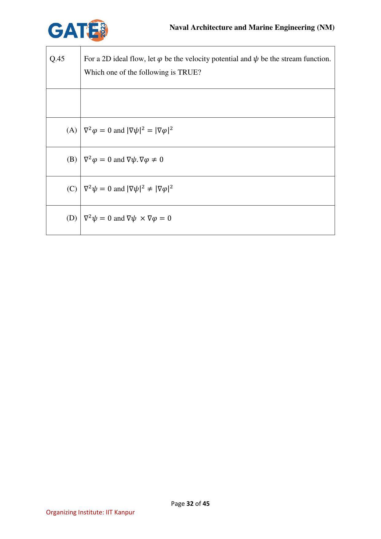 GATE 2023 Naval Architecture and Marine Engineering (NM) Question Paper - Page 32