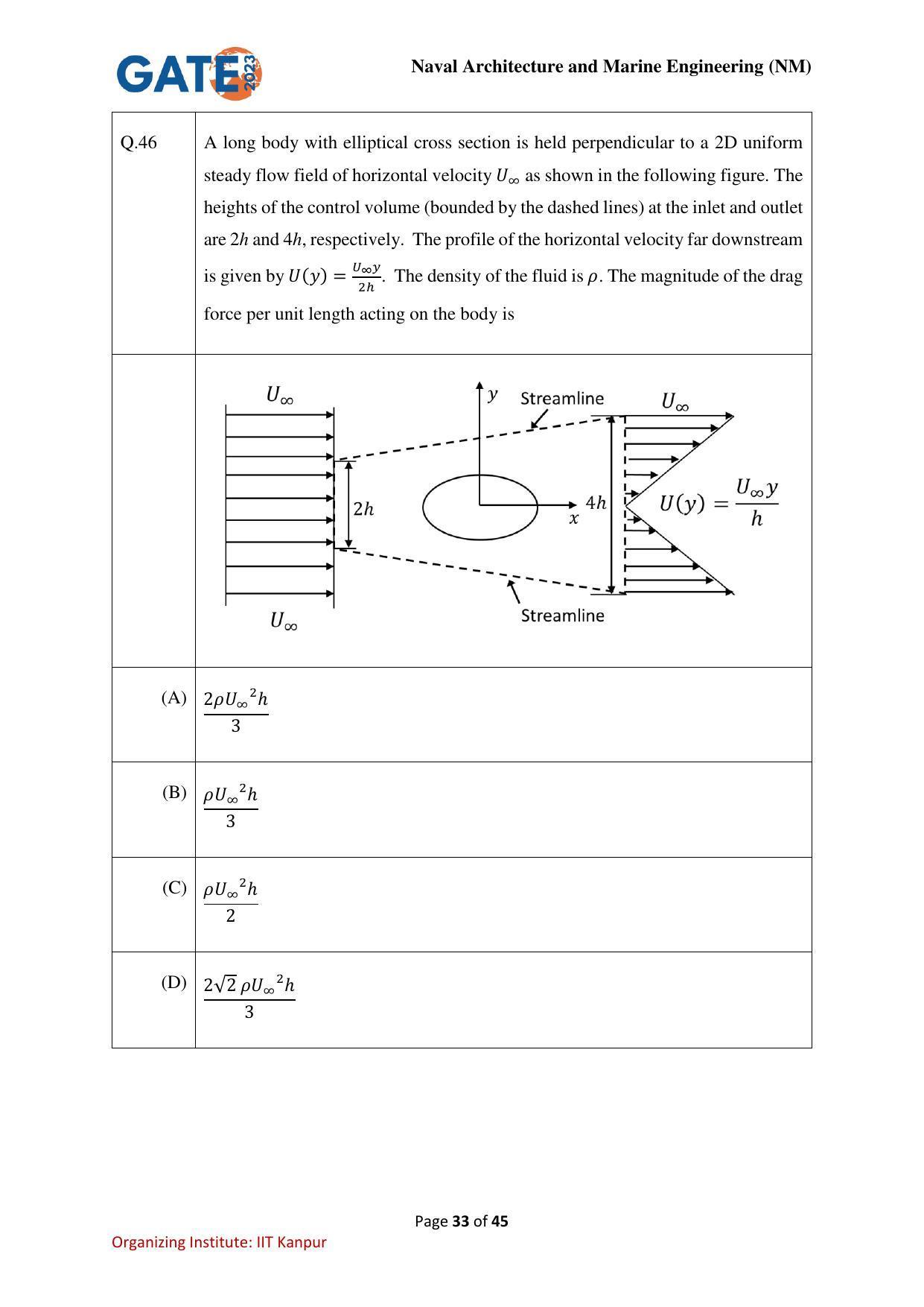 GATE 2023 Naval Architecture and Marine Engineering (NM) Question Paper - Page 33