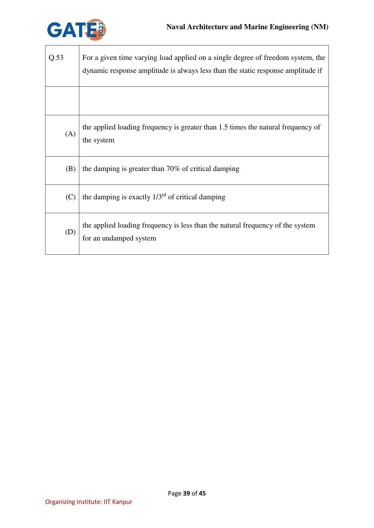 GATE 2023 Naval Architecture and Marine Engineering (NM) Question Paper - Page 39