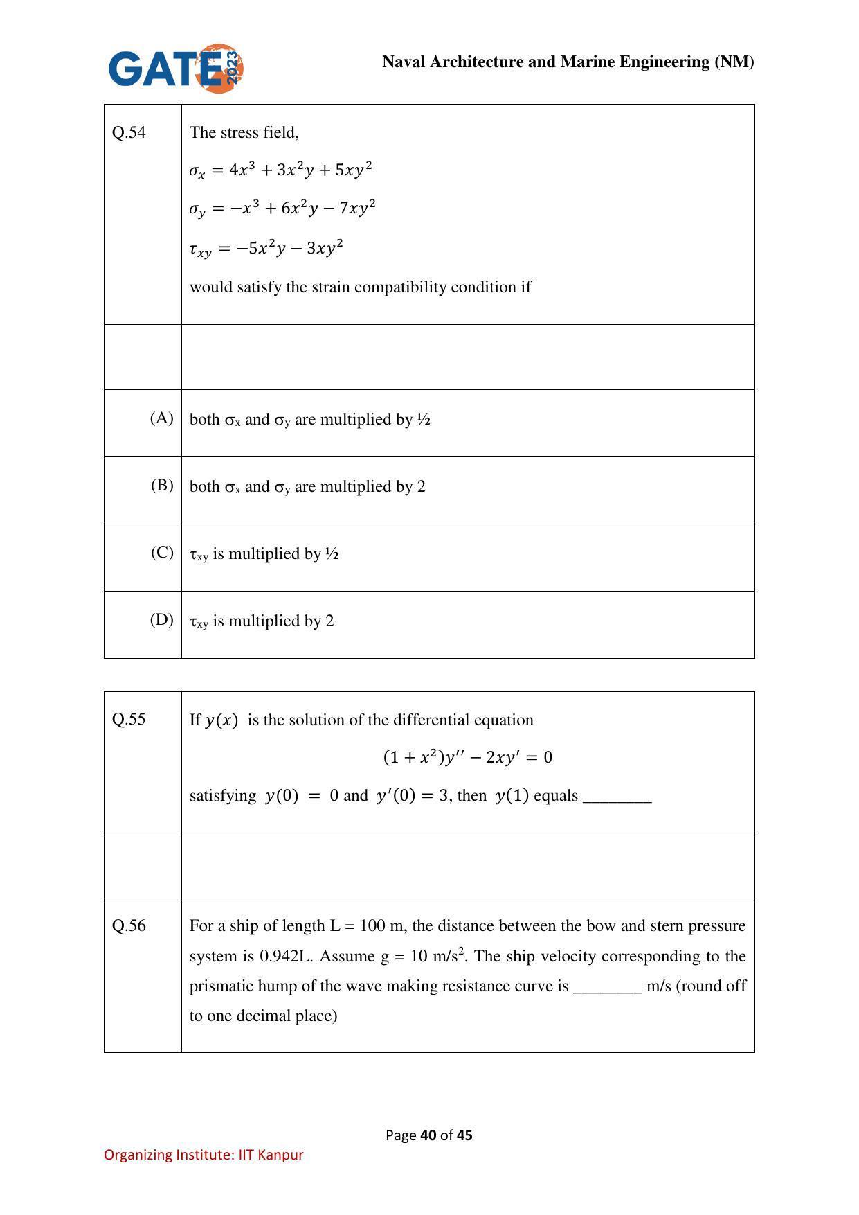 GATE 2023 Naval Architecture and Marine Engineering (NM) Question Paper - Page 40