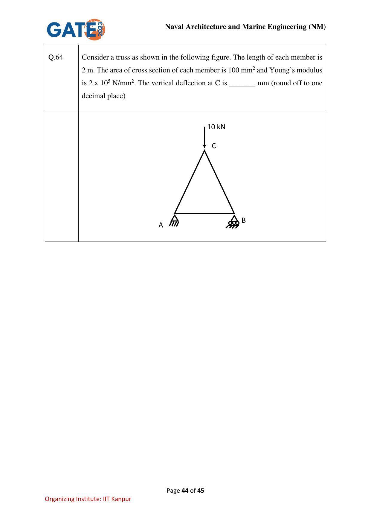 GATE 2023 Naval Architecture and Marine Engineering (NM) Question Paper - Page 44