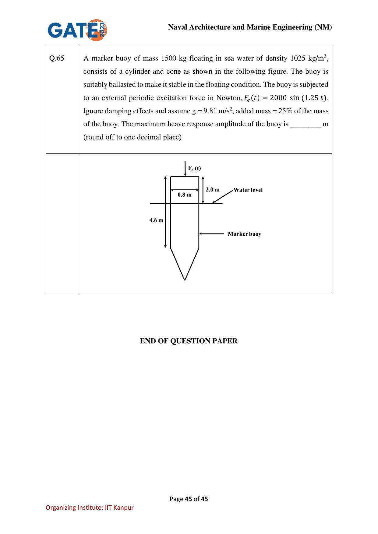 GATE 2023 Naval Architecture and Marine Engineering (NM) Question Paper - Page 45