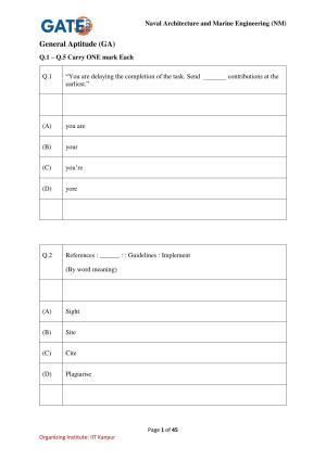 GATE 2023 Naval Architecture and Marine Engineering (NM) Question Paper