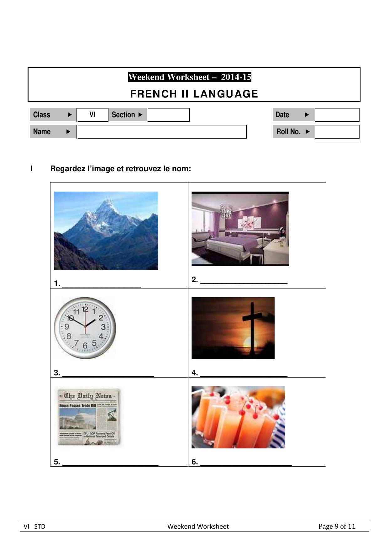 CBSE Worksheets for Class 6 French Assignment 5 - Page 1