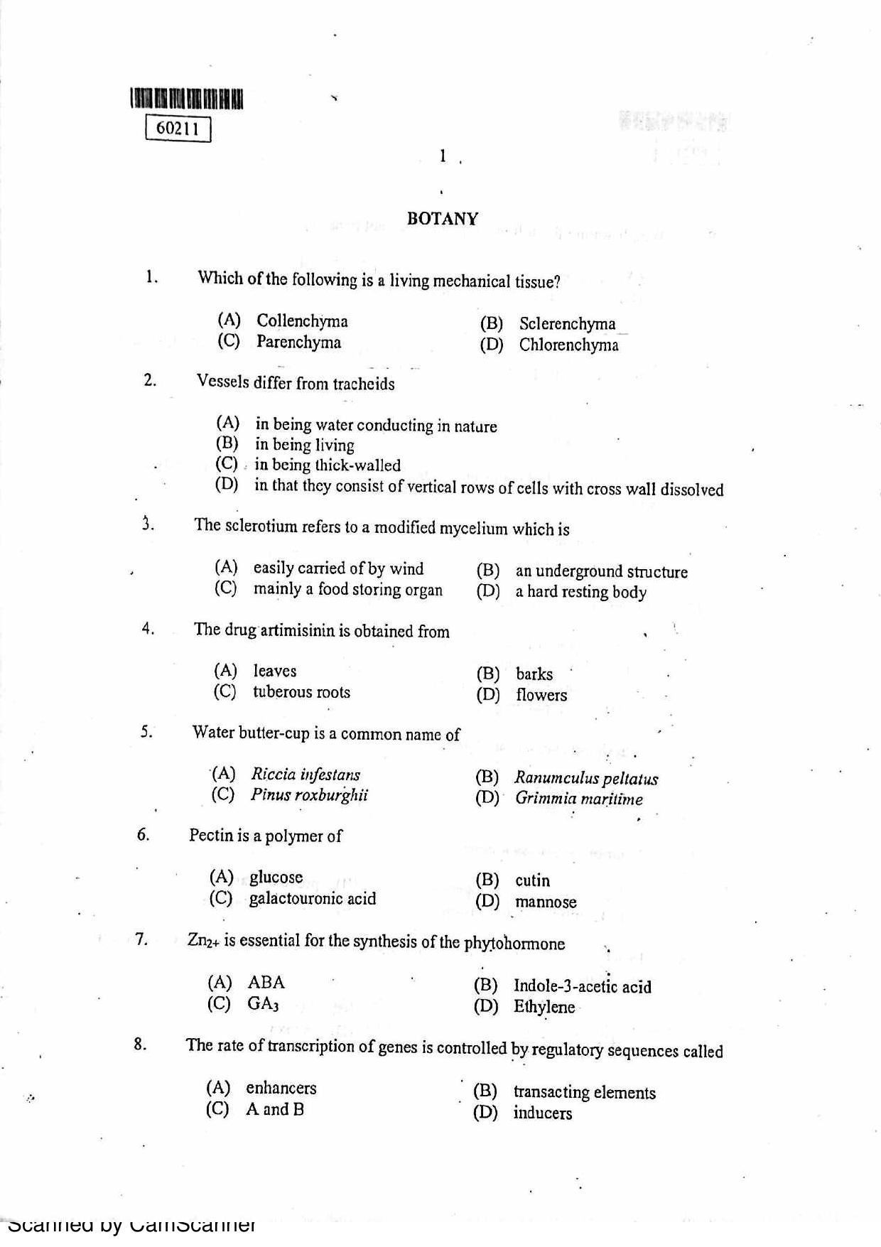 CUSAT CAT 2011 Botany Question Paper - Page 2