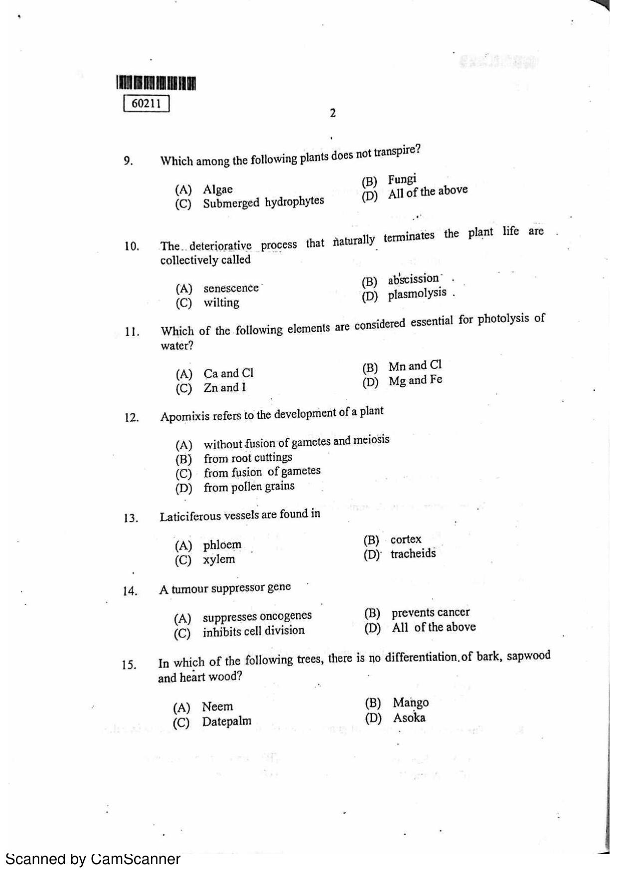 CUSAT CAT 2011 Botany Question Paper - Page 3