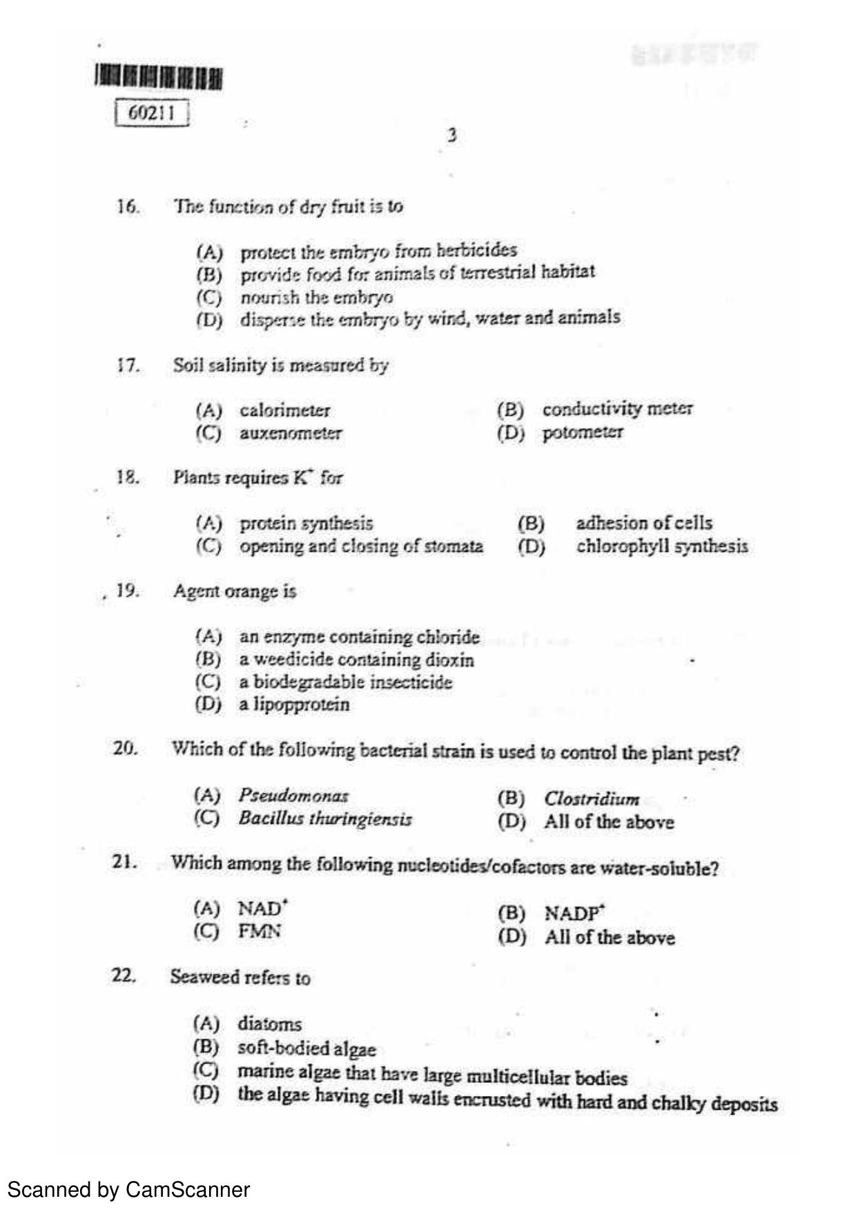 CUSAT CAT 2011 Botany Question Paper - Page 4