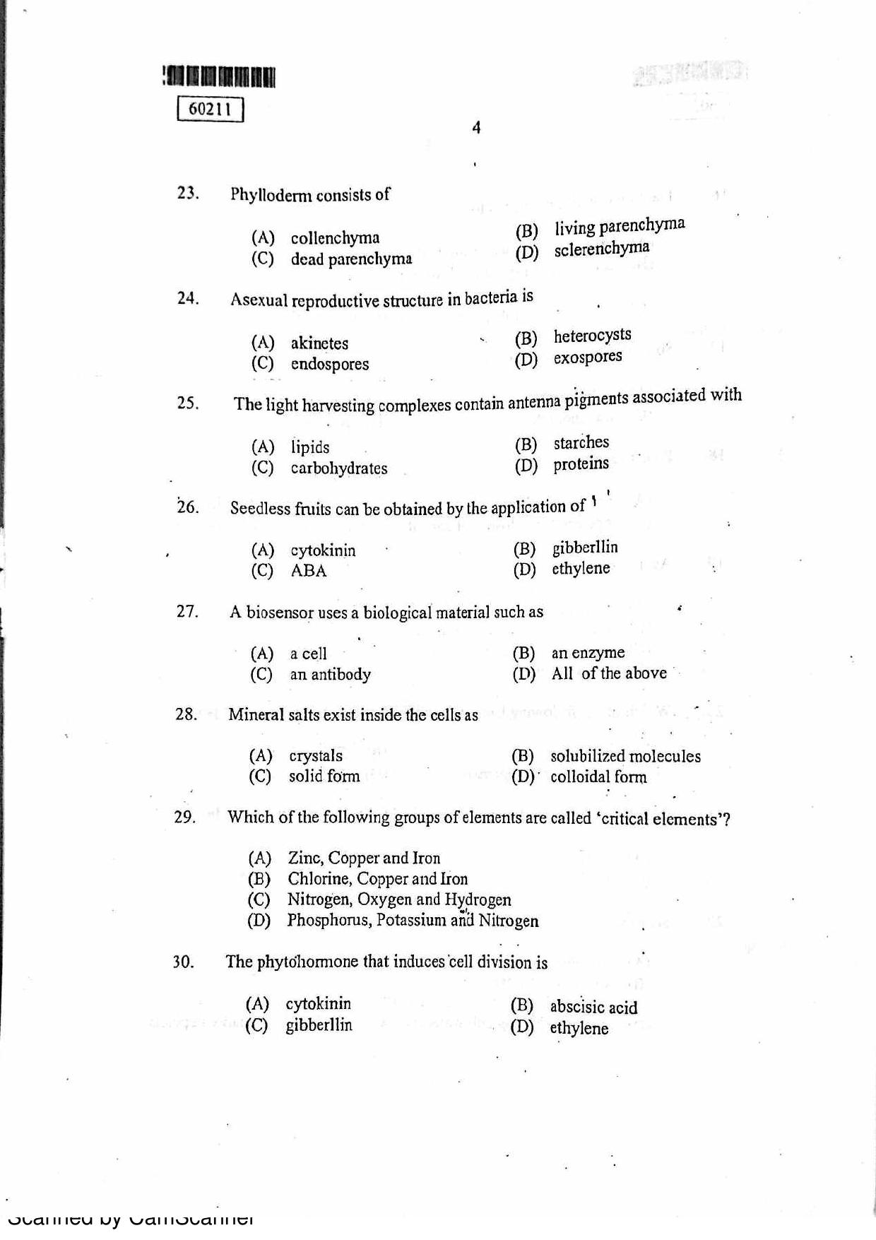 CUSAT CAT 2011 Botany Question Paper - Page 5