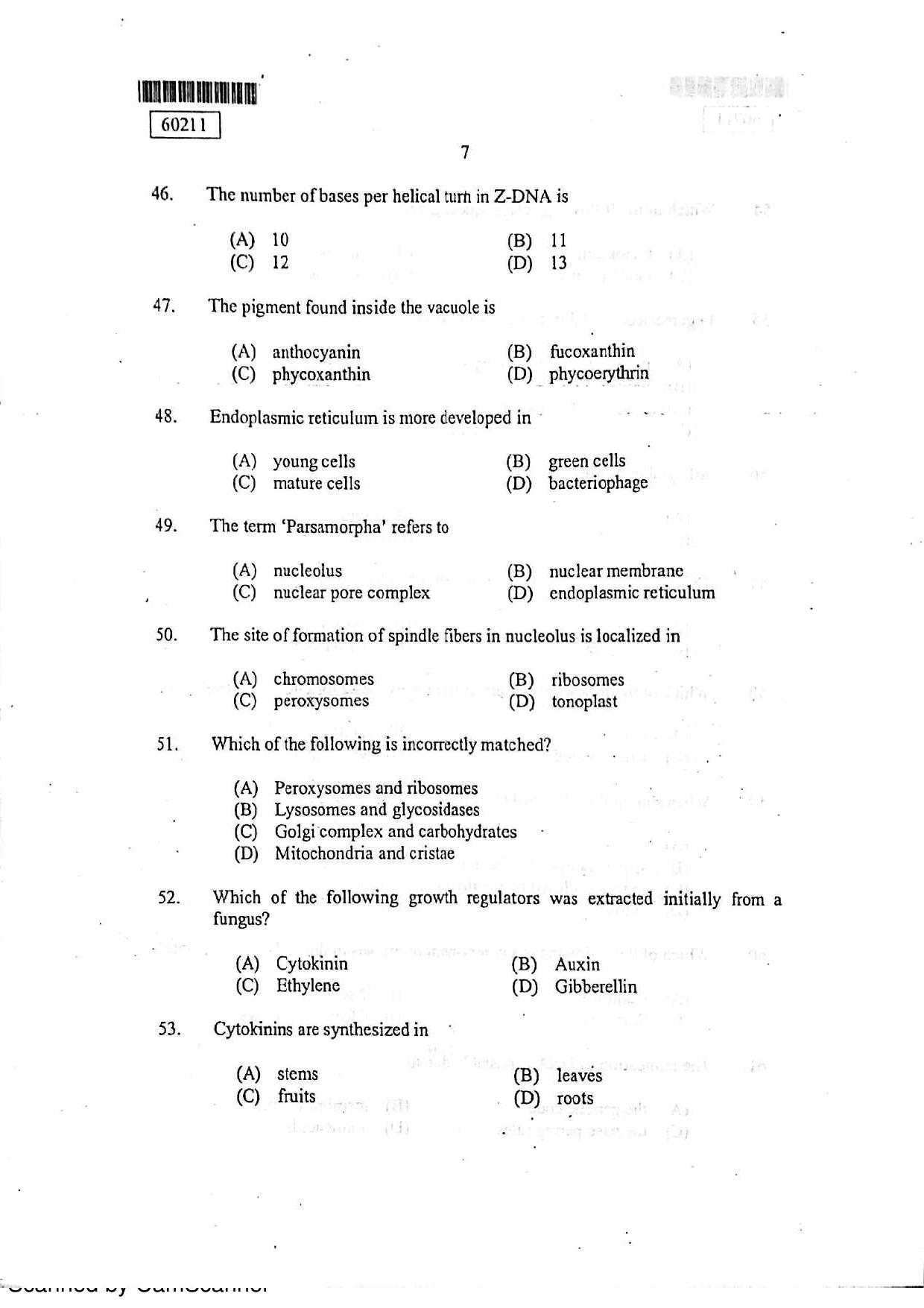 CUSAT CAT 2011 Botany Question Paper - Page 8