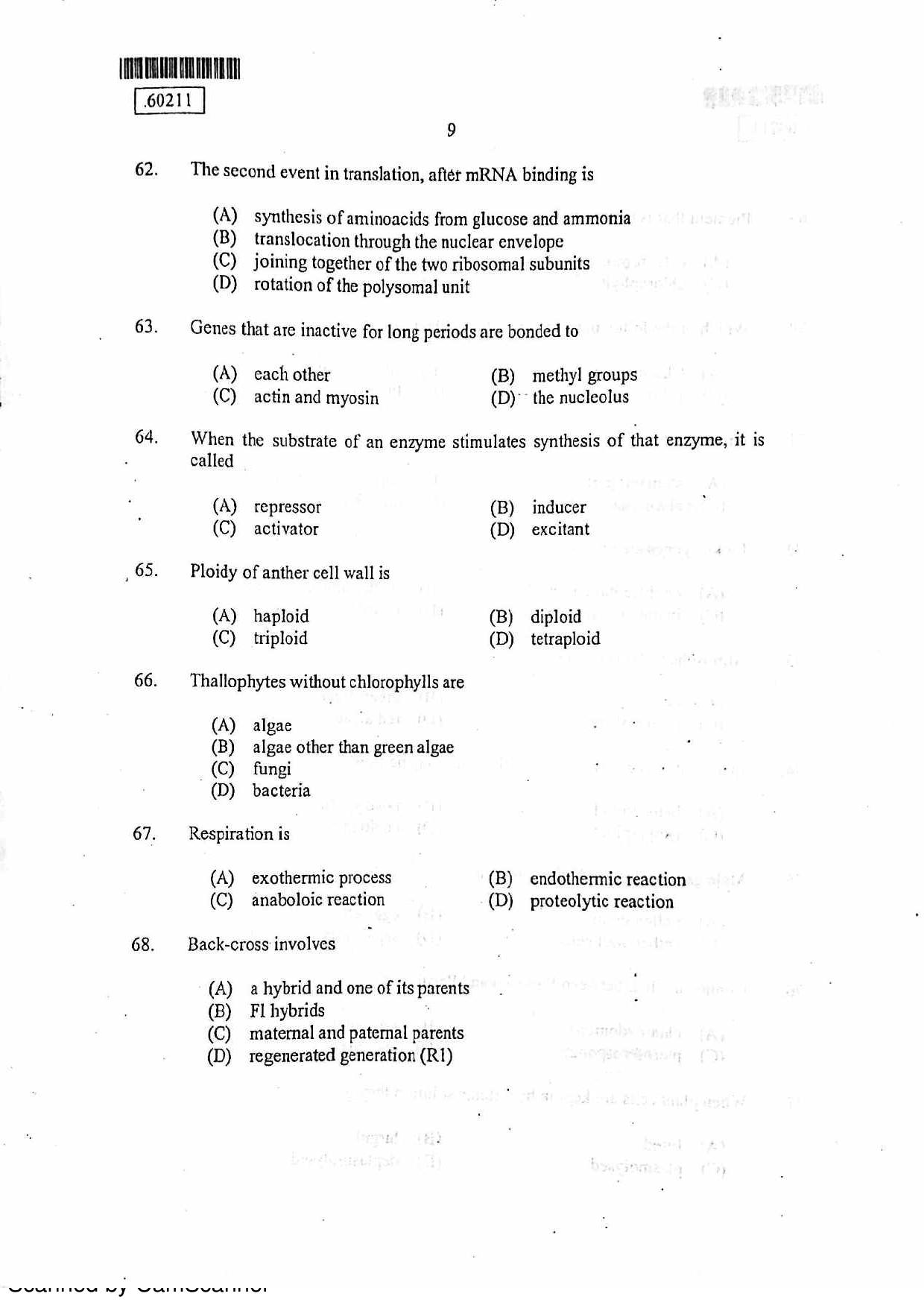 CUSAT CAT 2011 Botany Question Paper - Page 10