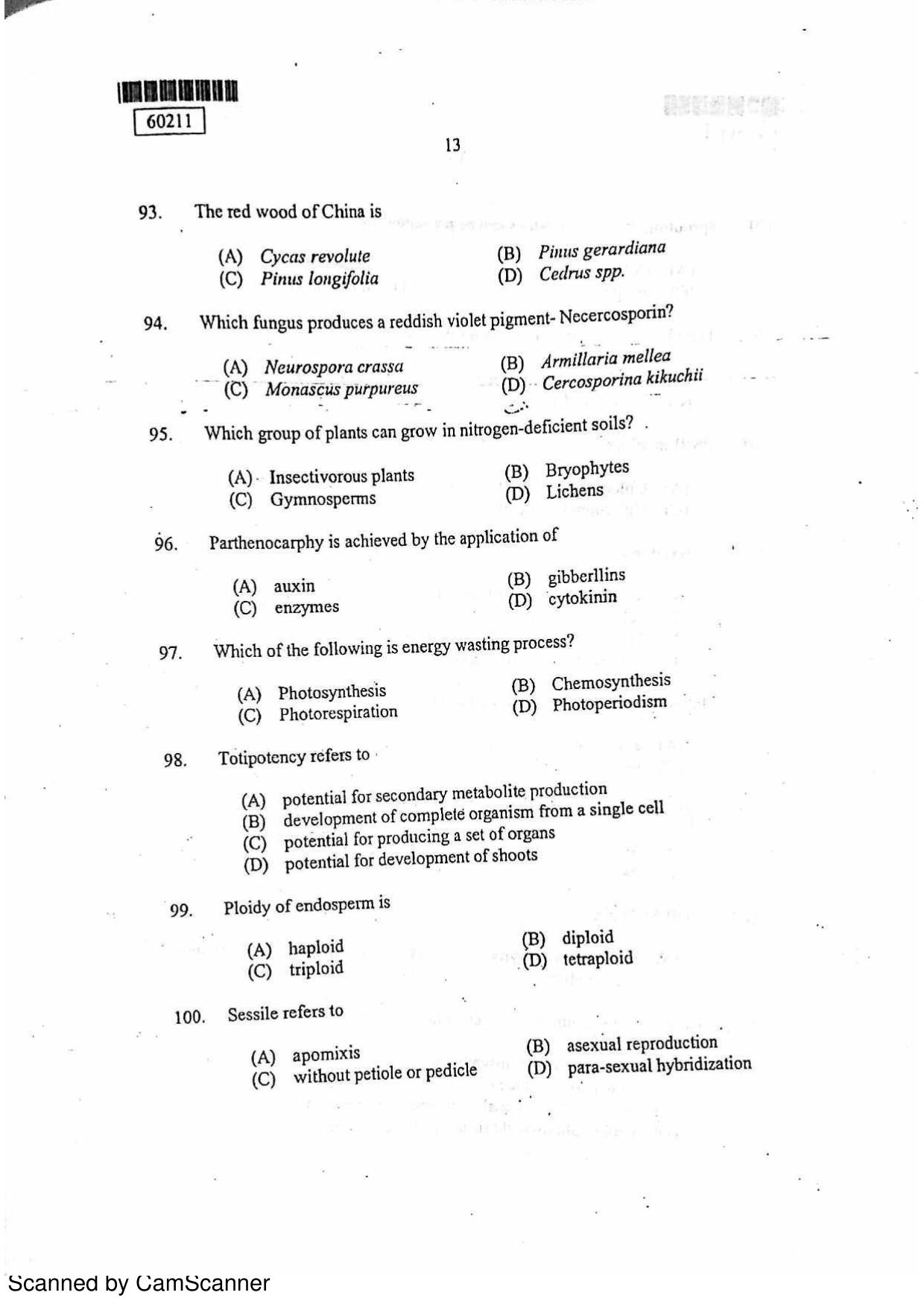 CUSAT CAT 2011 Botany Question Paper - Page 14