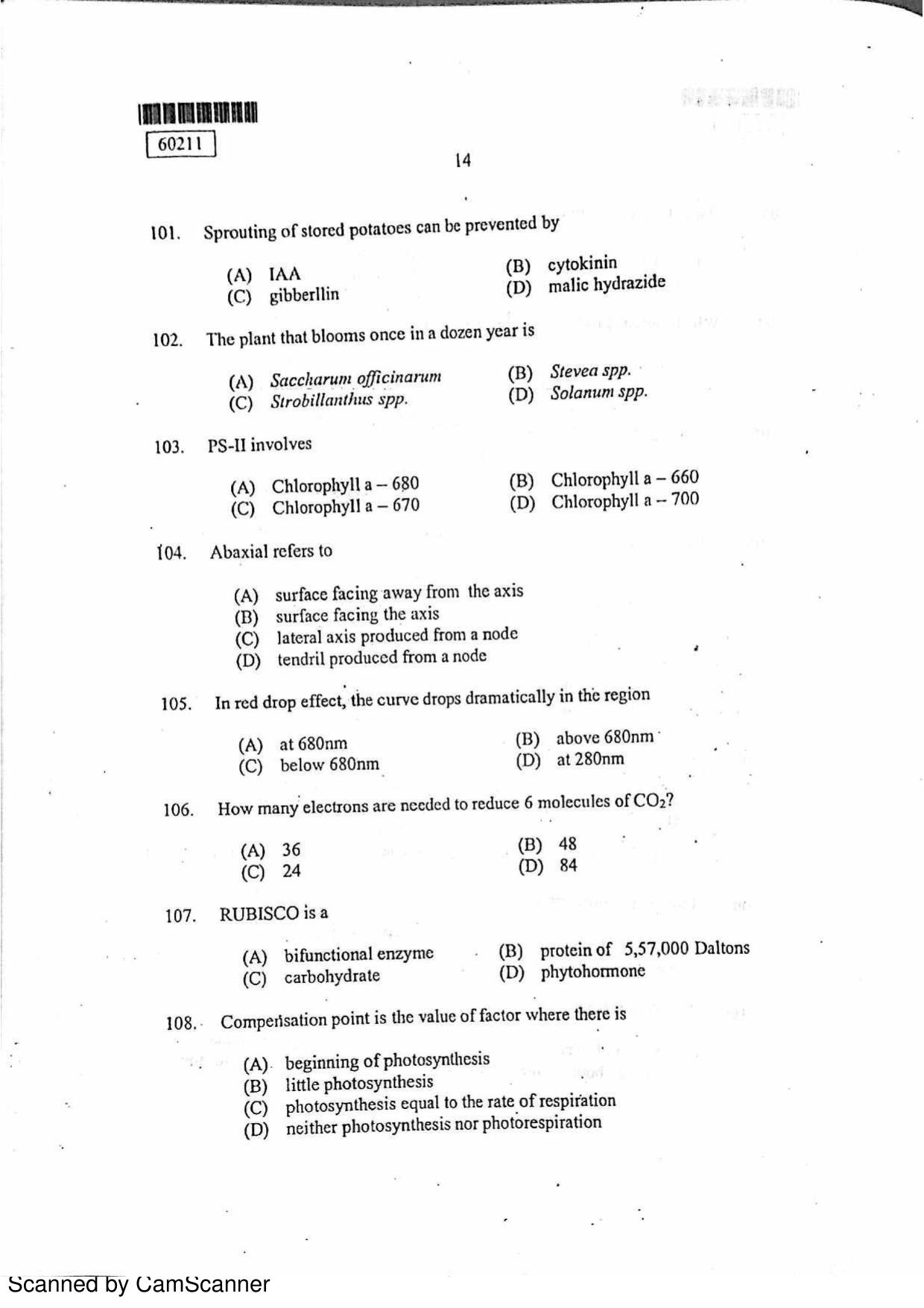CUSAT CAT 2011 Botany Question Paper - Page 15