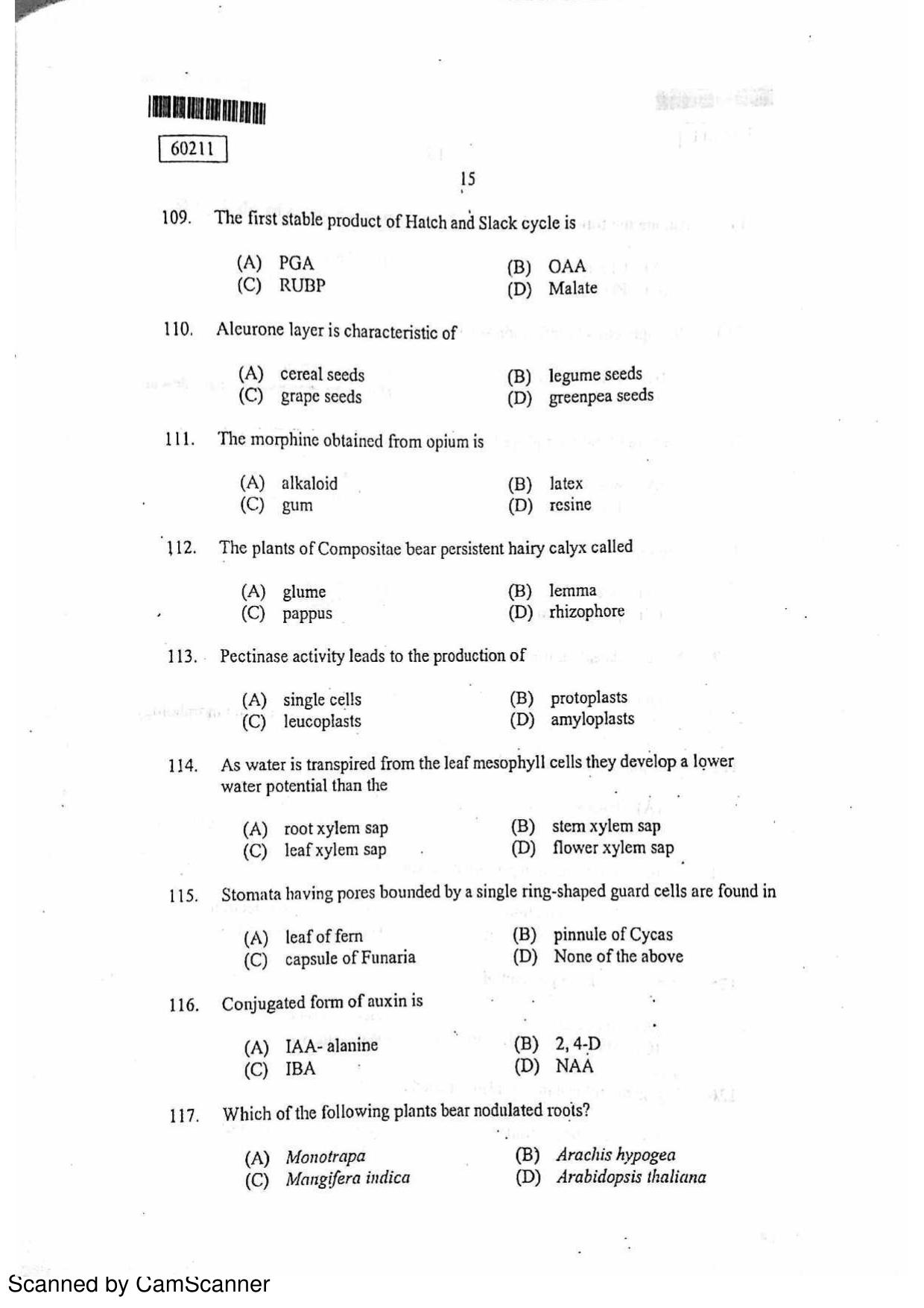 CUSAT CAT 2011 Botany Question Paper - Page 16