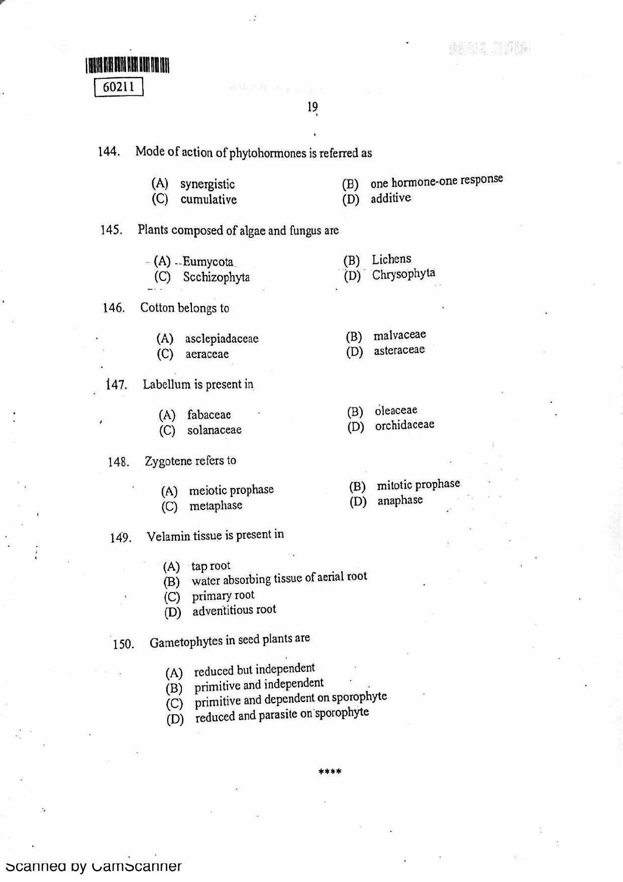 CUSAT CAT 2011 Botany Question Paper - Page 20