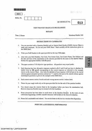 CUSAT CAT 2011 Botany Question Paper