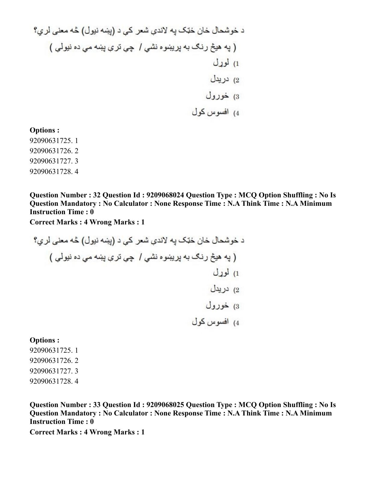 CUET PG 2023: LAQP29 – Pashto (Hindi)-Shift 2 (08-06-2023) Question Paper - Page 51