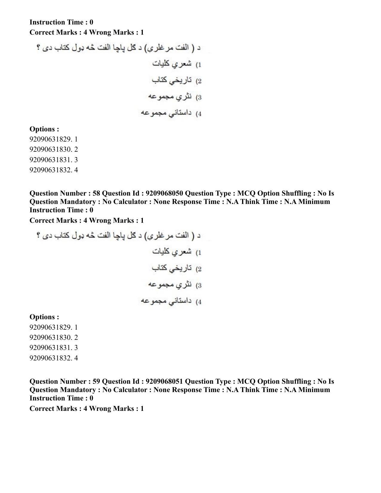CUET PG 2023: LAQP29 – Pashto (Hindi)-Shift 2 (08-06-2023) Question Paper - Page 92