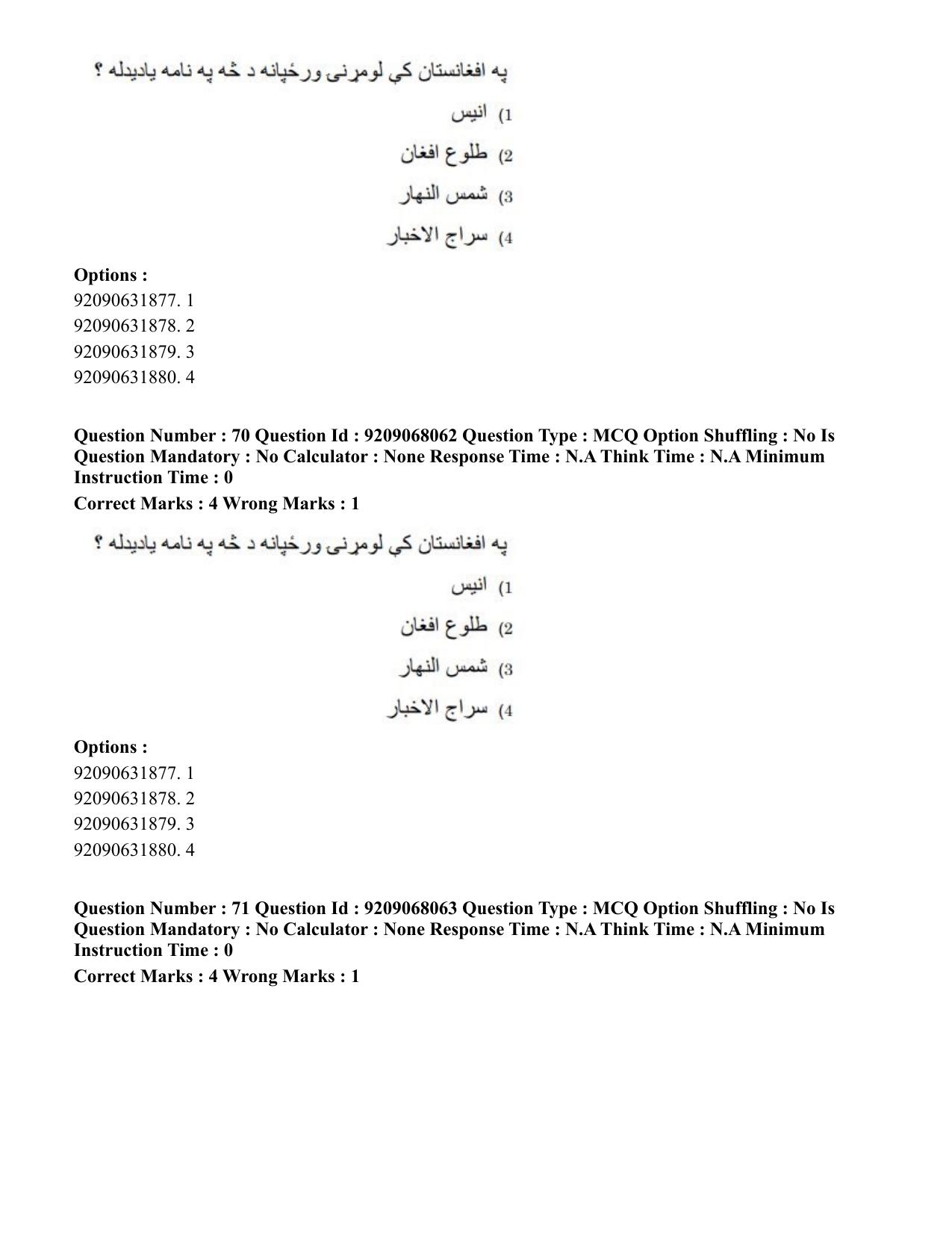 CUET PG 2023: LAQP29 – Pashto (Hindi)-Shift 2 (08-06-2023) Question Paper - Page 110