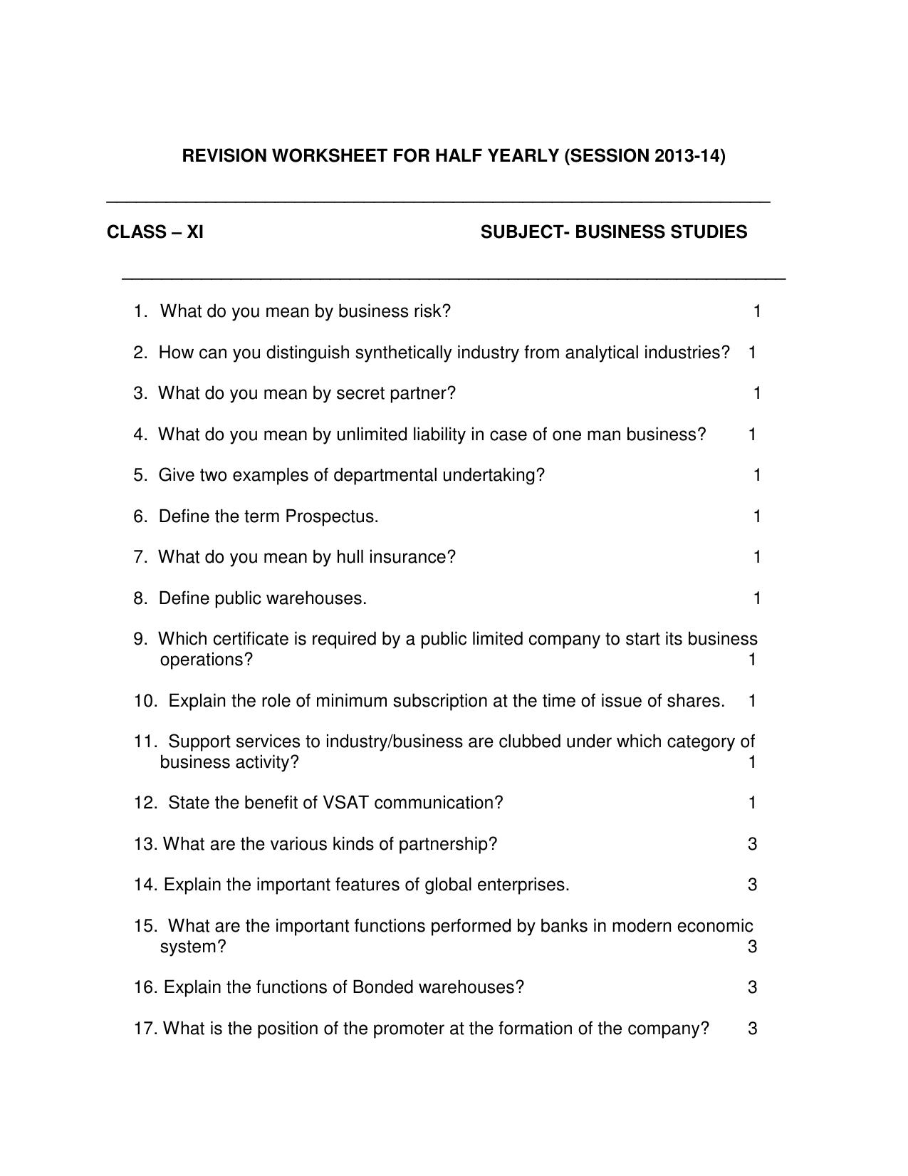 CBSE Worksheets for Class 11 Business Studies Assignment 8 - Page 1