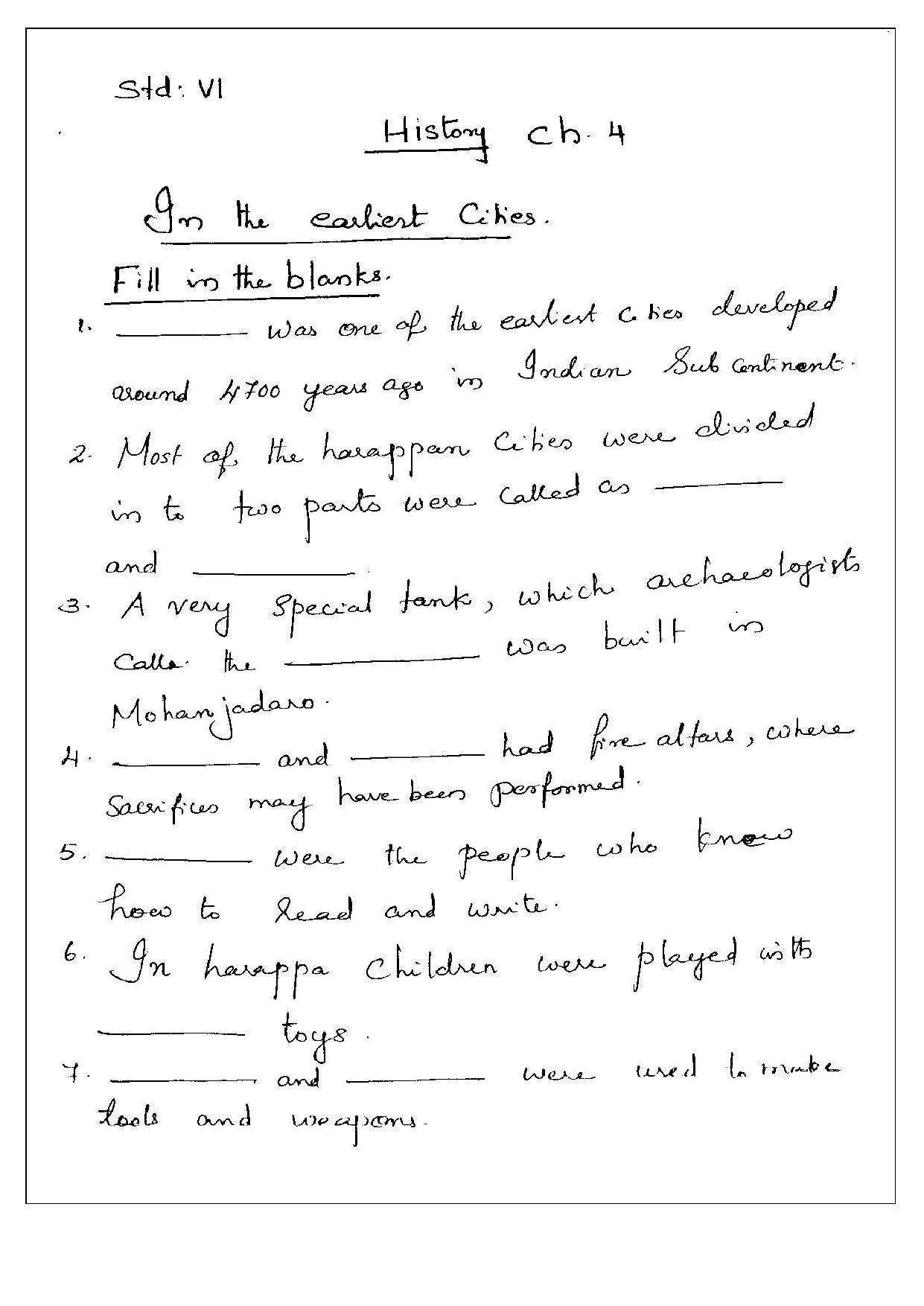 CBSE Worksheets for Class 6 Social Science In the Earliest Cities Assignment 2 - Page 1