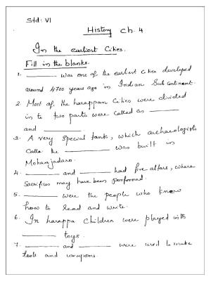 CBSE Worksheets for Class 6 Social Science In the Earliest Cities Assignment 2