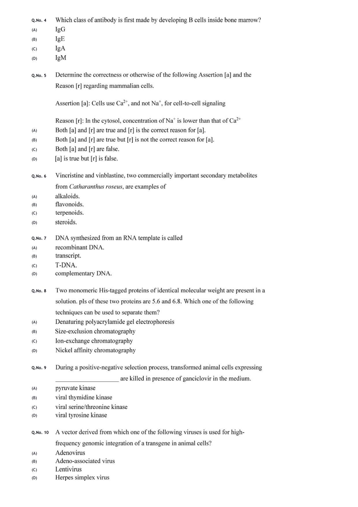 GATE 2020 Biotechnology (BT) Question Paper - Page 4