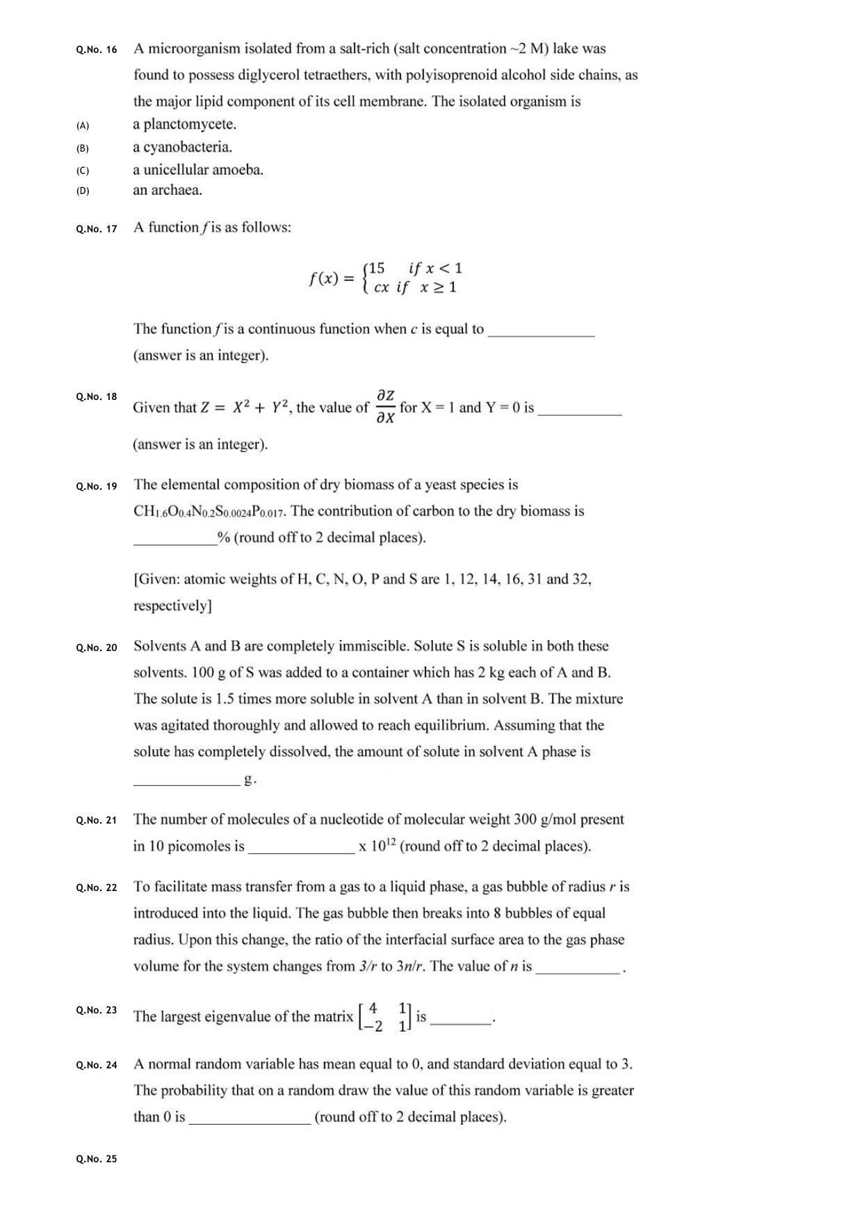 GATE 2020 Biotechnology (BT) Question Paper - Page 6