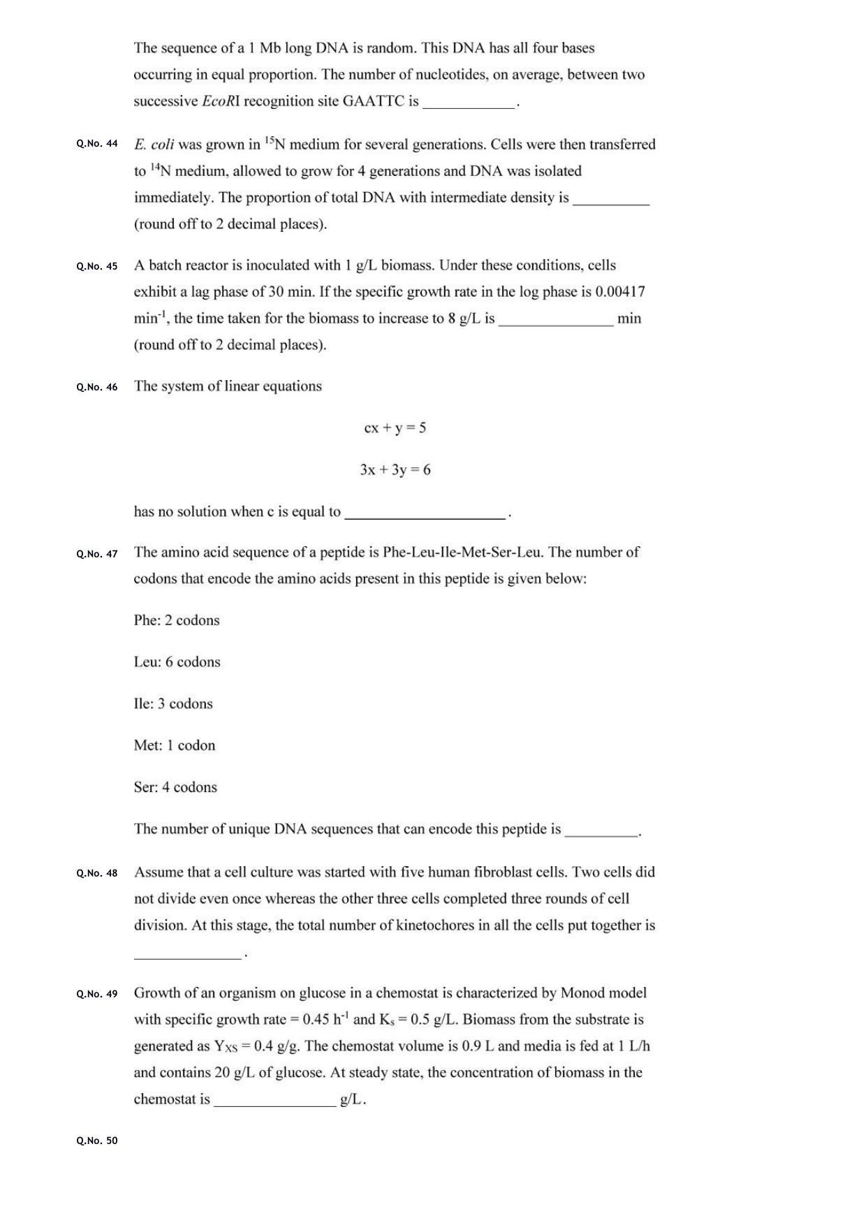 GATE 2020 Biotechnology (BT) Question Paper - Page 13