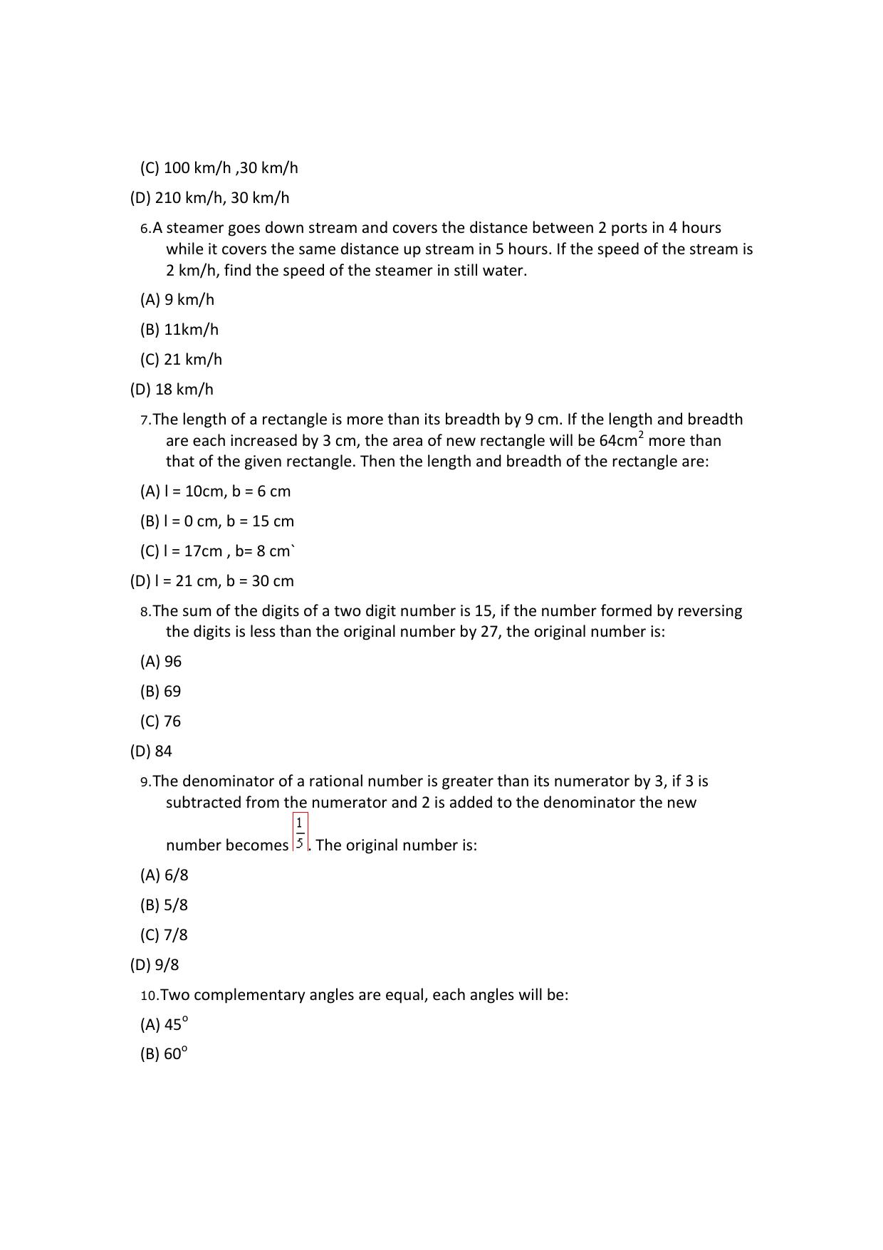 CBSE Worksheets for Class 8 Mathematics Linear Equations in One Variable Assignment 5 - Page 2