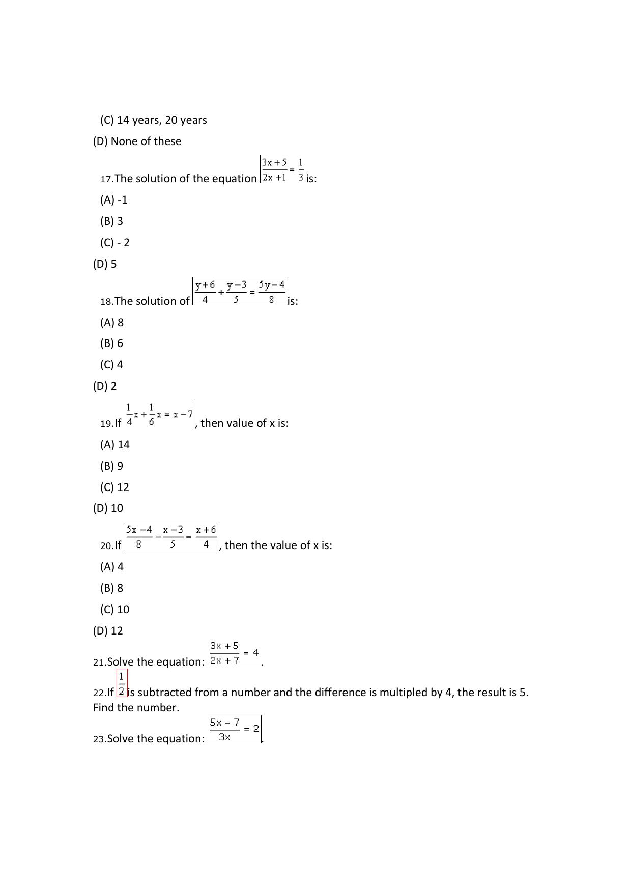 CBSE Worksheets for Class 8 Mathematics Linear Equations in One Variable Assignment 5 - Page 4