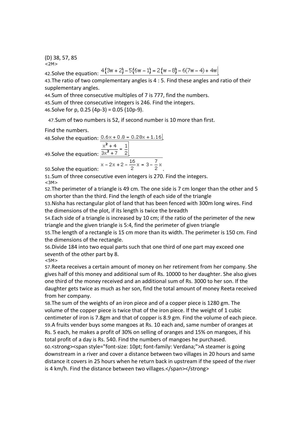 CBSE Worksheets for Class 8 Mathematics Linear Equations in One Variable Assignment 5 - Page 8
