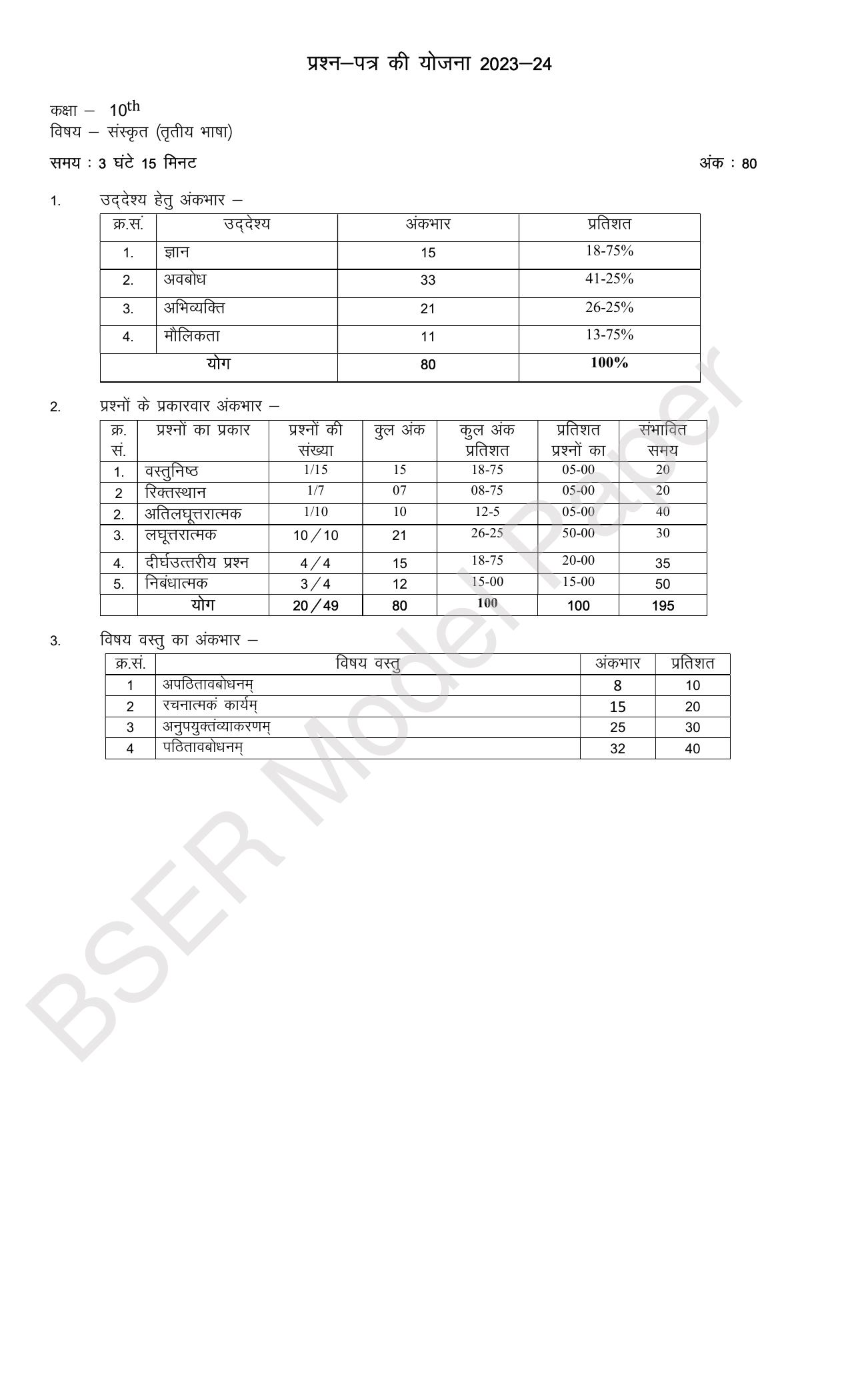 RBSE 2024 Secondary Model Question Paper - Page 61