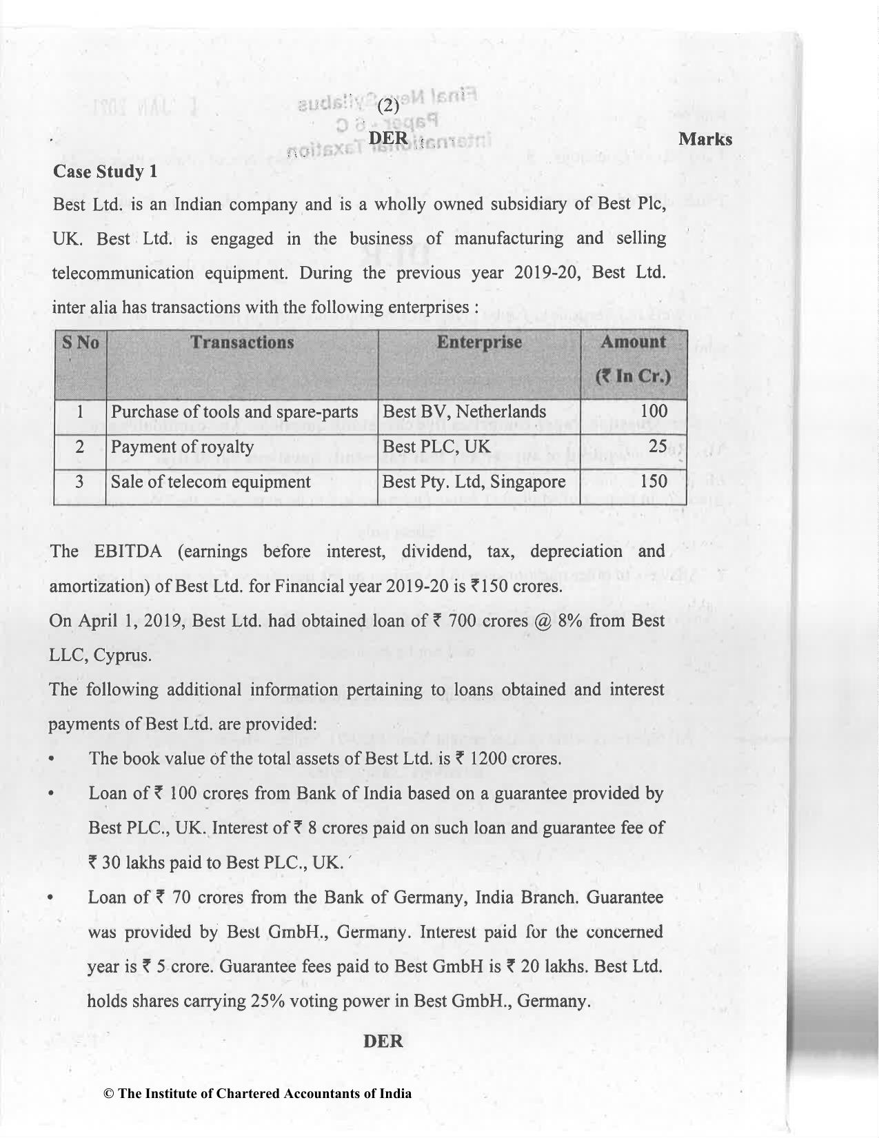 CA Final Jan 2021 Question Paper - Paper 6C – International Taxation - Page 2