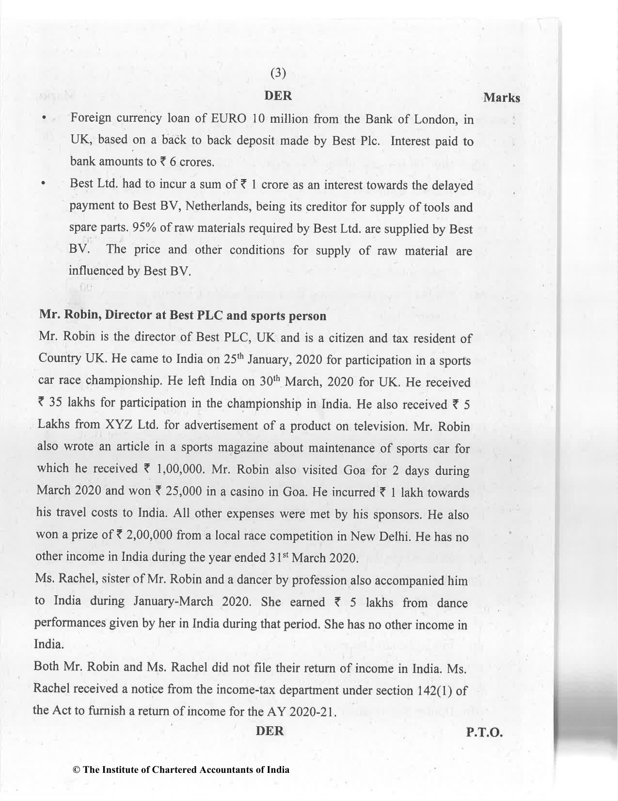 CA Final Jan 2021 Question Paper - Paper 6C – International Taxation - Page 3
