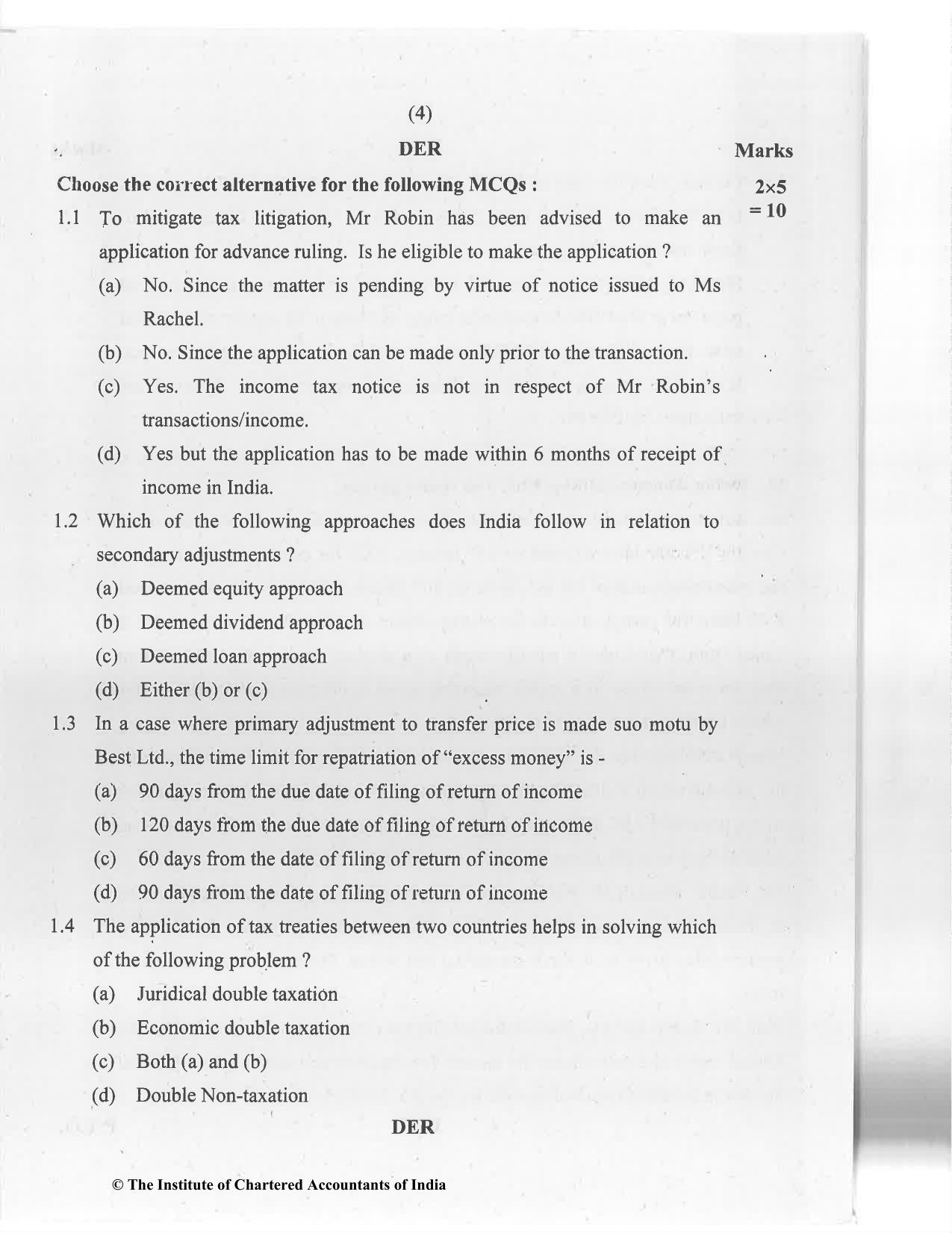 CA Final Jan 2021 Question Paper - Paper 6C – International Taxation - Page 4
