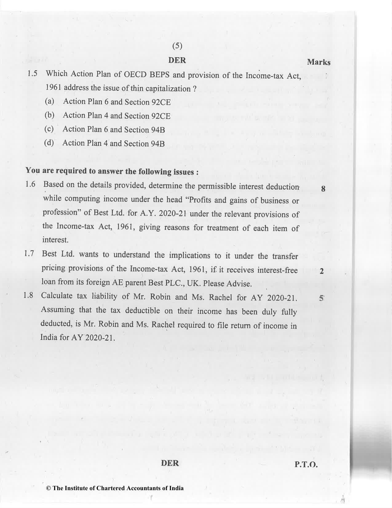 CA Final Jan 2021 Question Paper - Paper 6C – International Taxation - Page 5