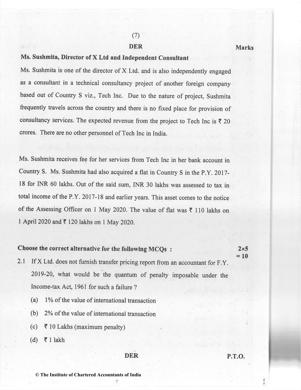 CA Final Jan 2021 Question Paper - Paper 6C – International Taxation - Page 7