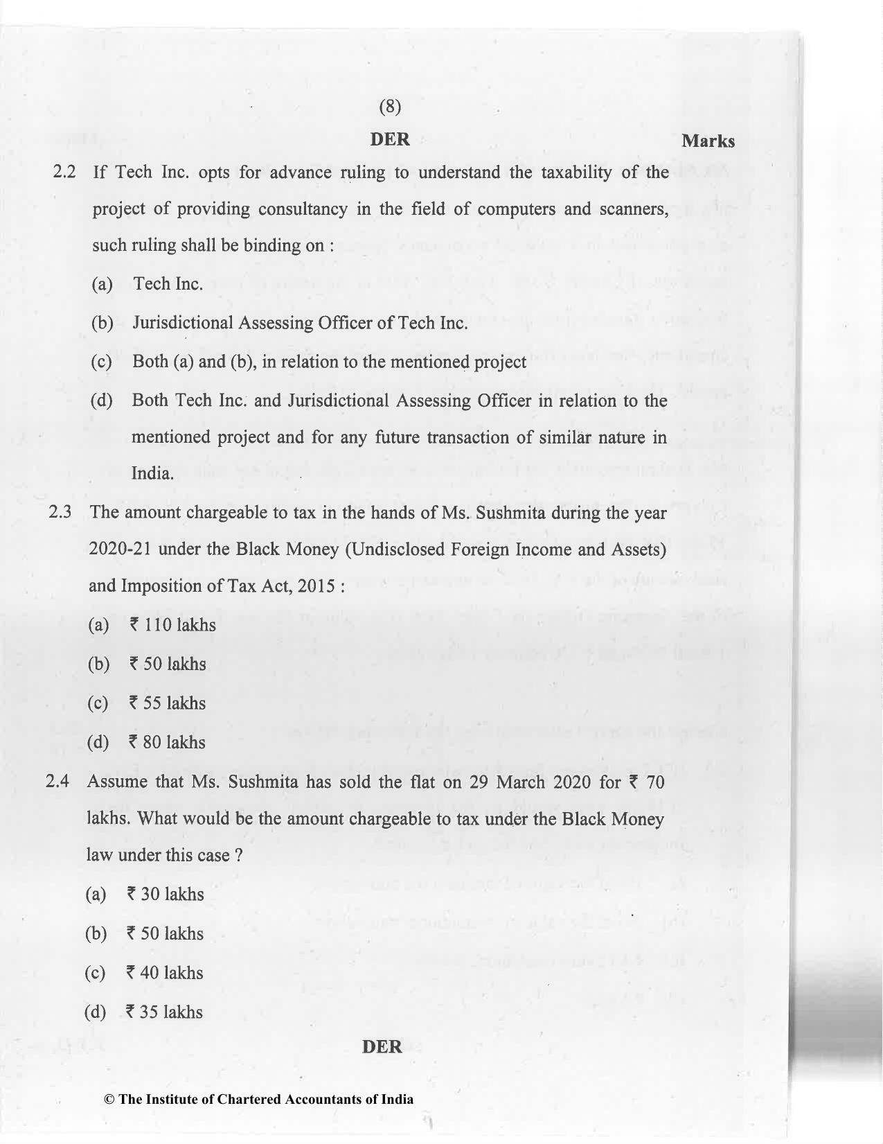 CA Final Jan 2021 Question Paper - Paper 6C – International Taxation - Page 8