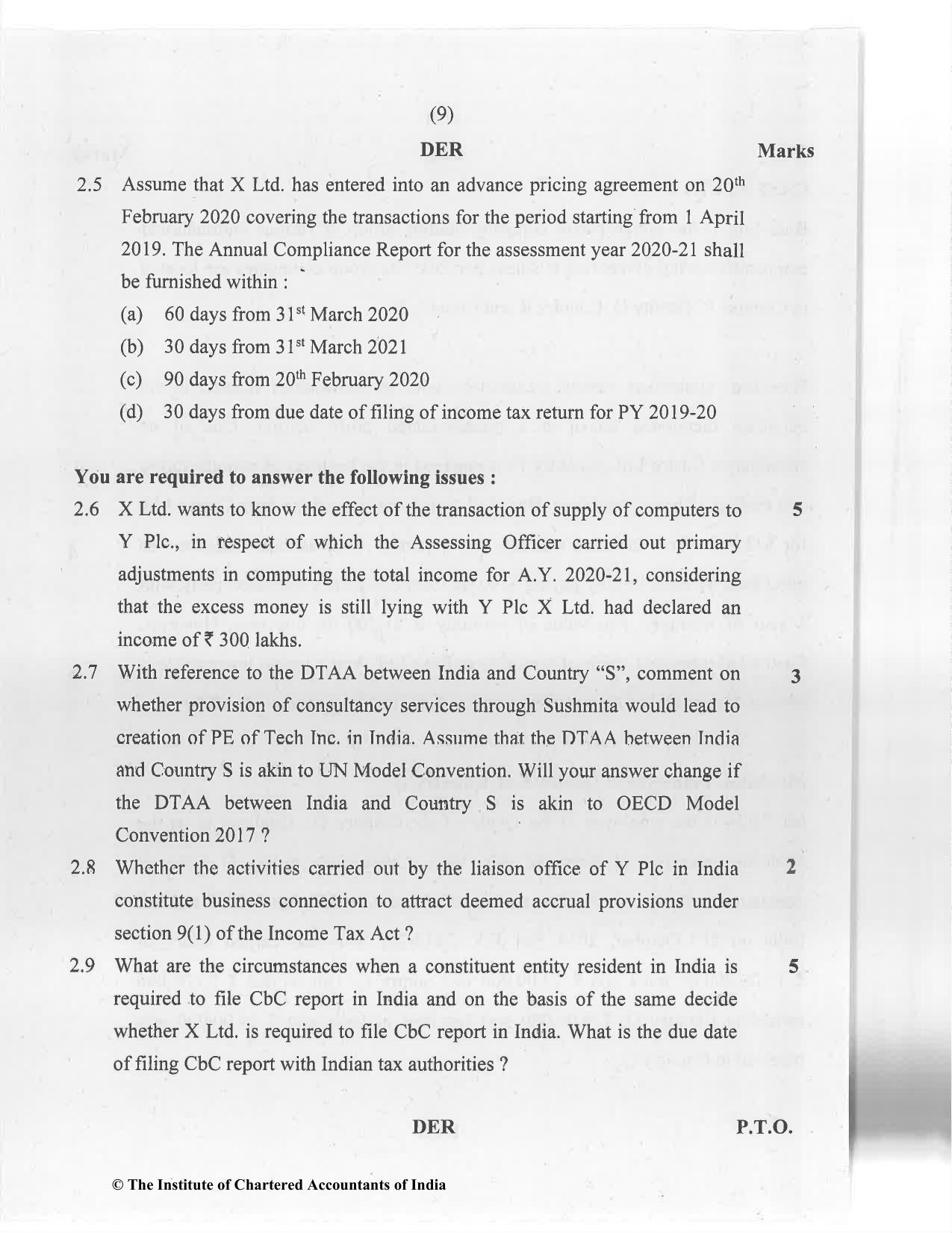 CA Final Jan 2021 Question Paper - Paper 6C – International Taxation - Page 9