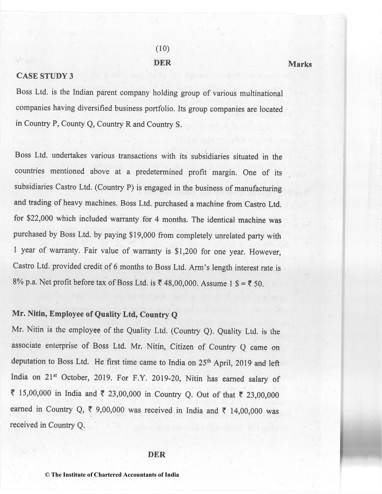CA Final Jan 2021 Question Paper - Paper 6C – International Taxation - Page 10