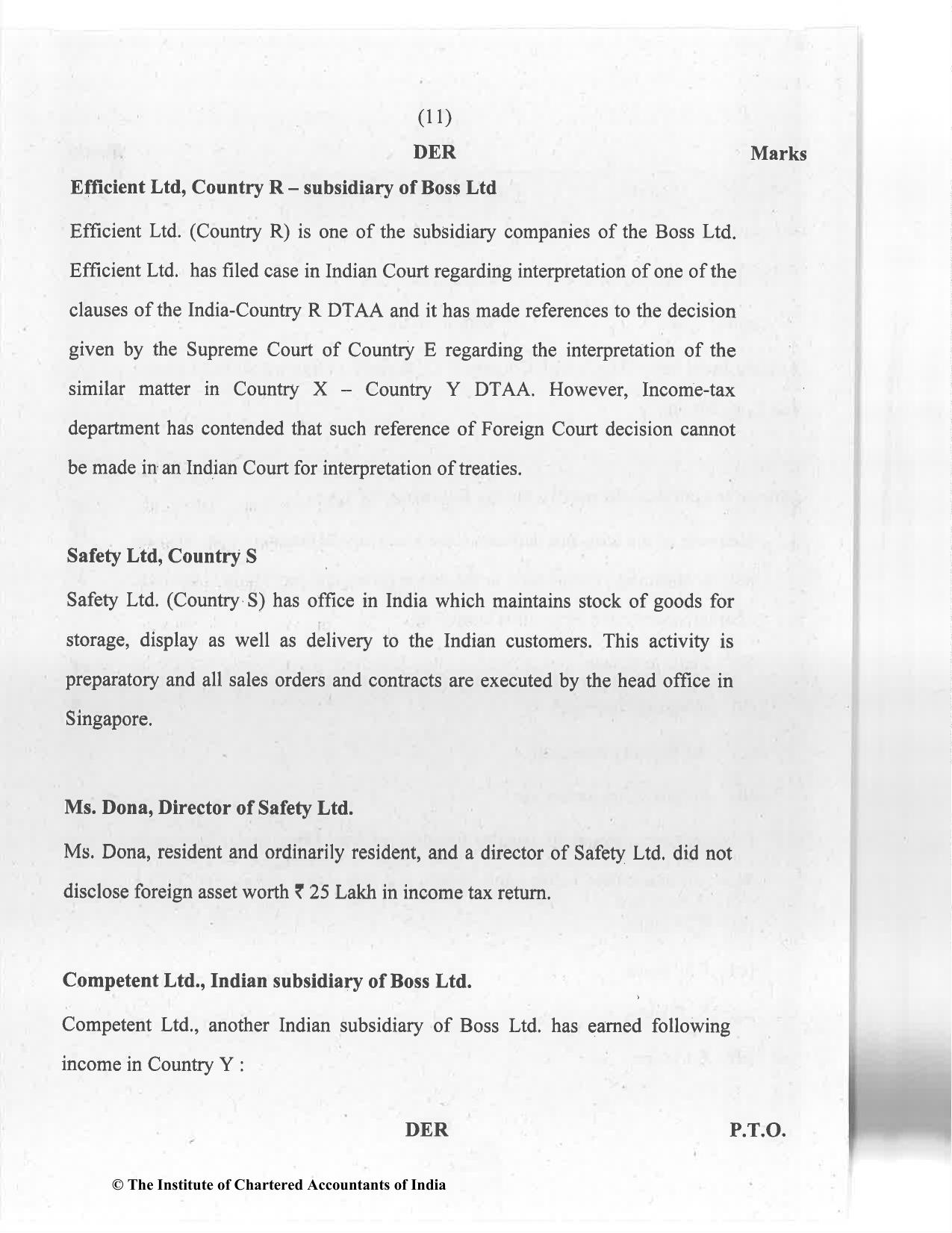 CA Final Jan 2021 Question Paper - Paper 6C – International Taxation - Page 11