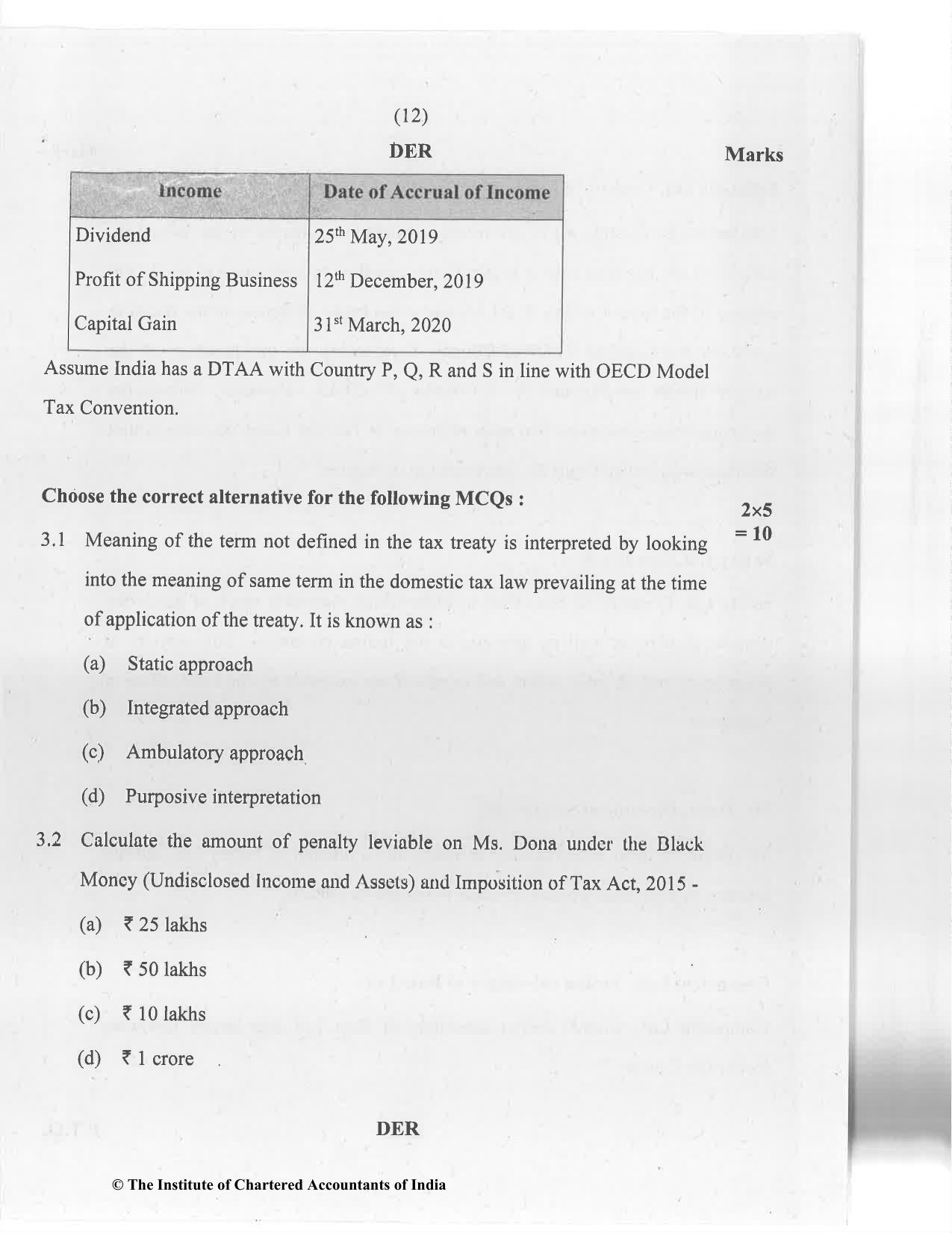 CA Final Jan 2021 Question Paper - Paper 6C – International Taxation - Page 12