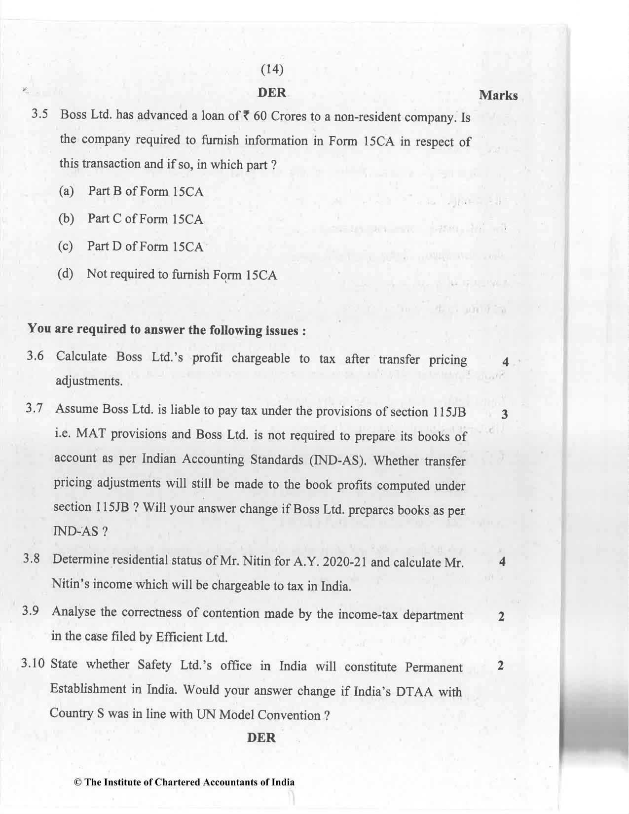 CA Final Jan 2021 Question Paper - Paper 6C – International Taxation - Page 14