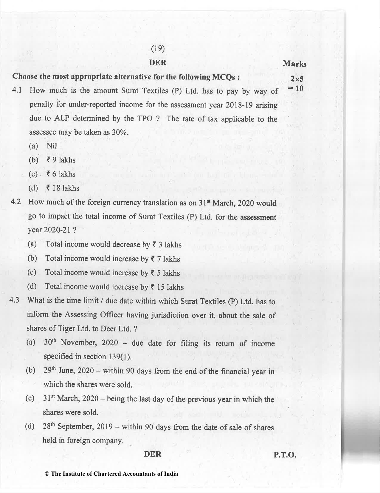 CA Final Jan 2021 Question Paper - Paper 6C – International Taxation - Page 19