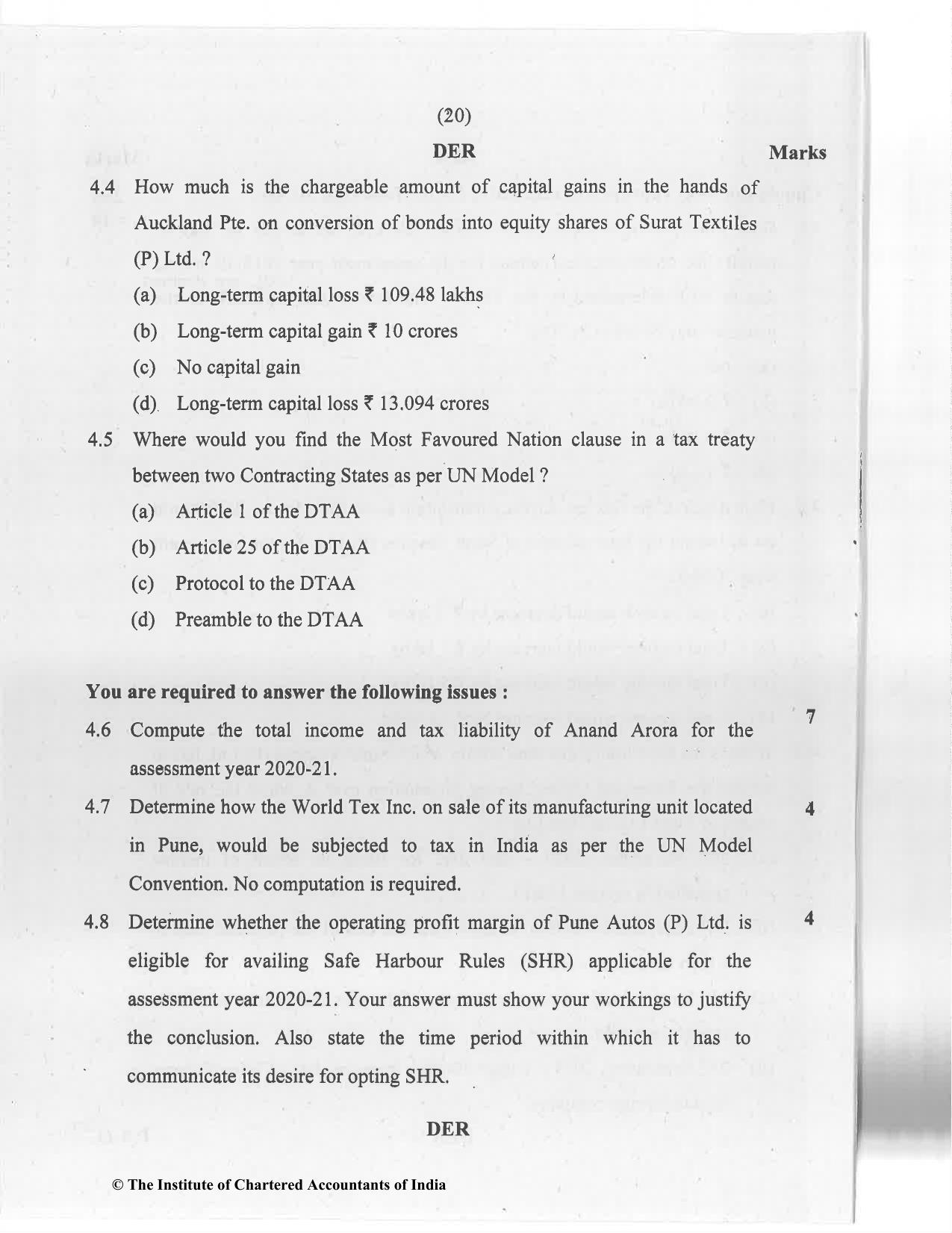 CA Final Jan 2021 Question Paper - Paper 6C – International Taxation - Page 20