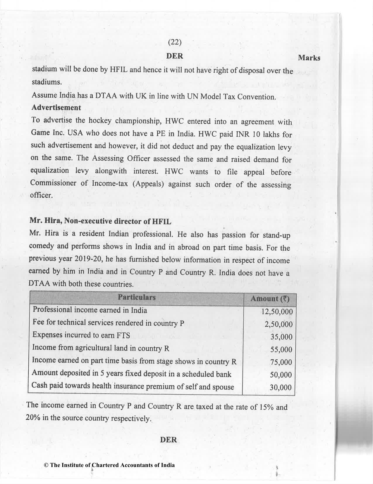 CA Final Jan 2021 Question Paper - Paper 6C – International Taxation - Page 22