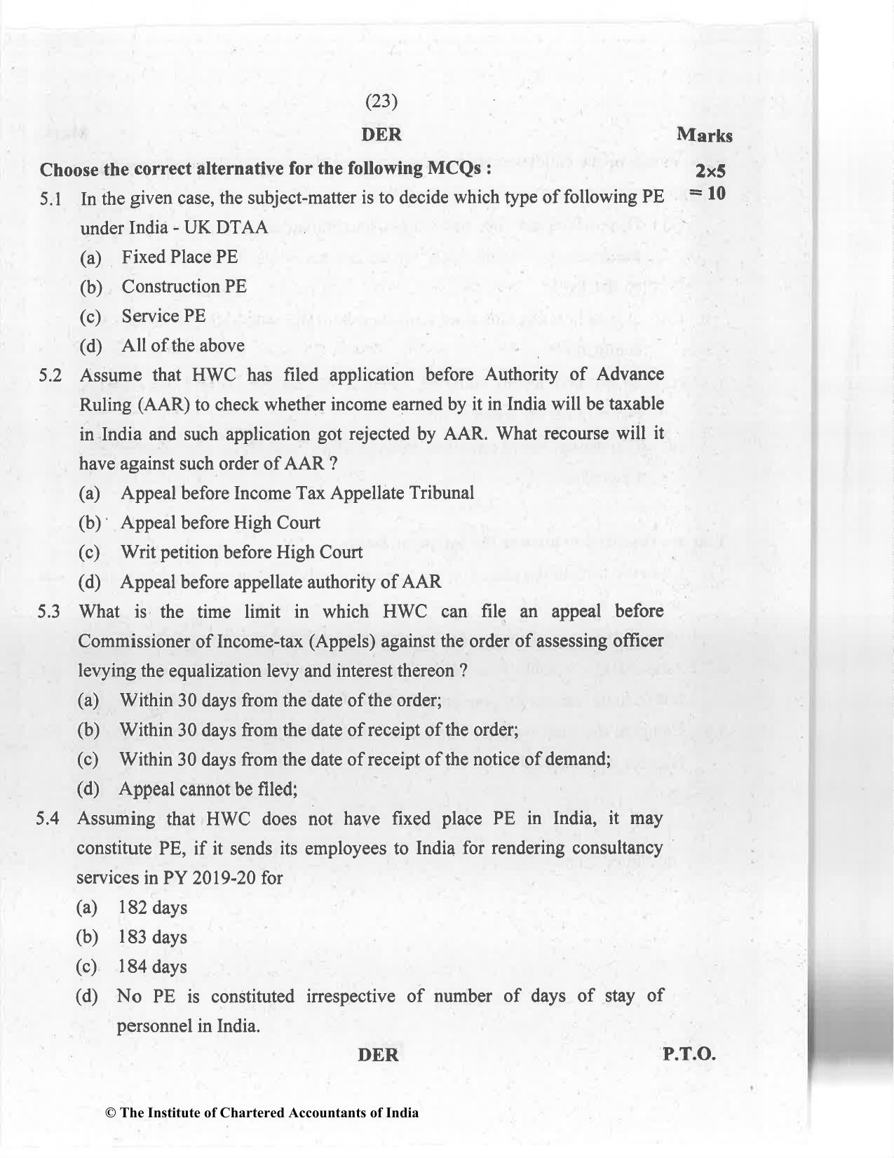 CA Final Jan 2021 Question Paper - Paper 6C – International Taxation - Page 23